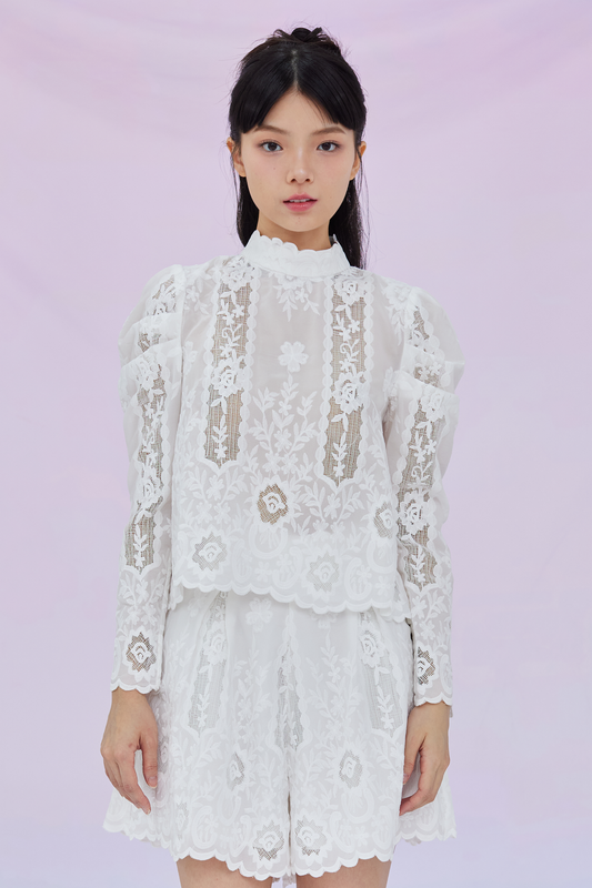 Grethel White Lace Long Sleeve Top