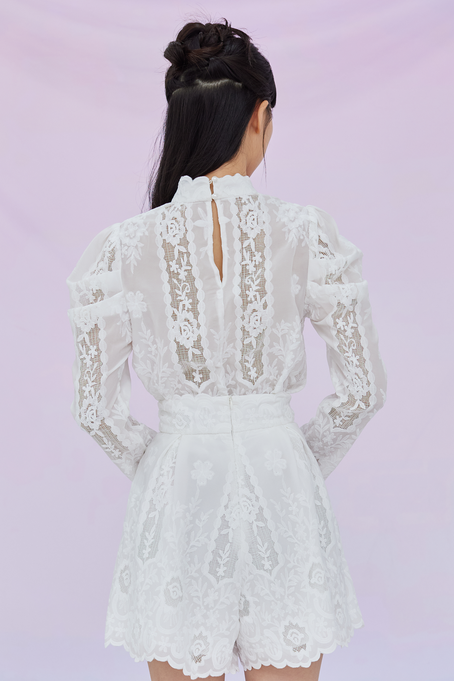 Grethel White Lace Long Sleeve Top