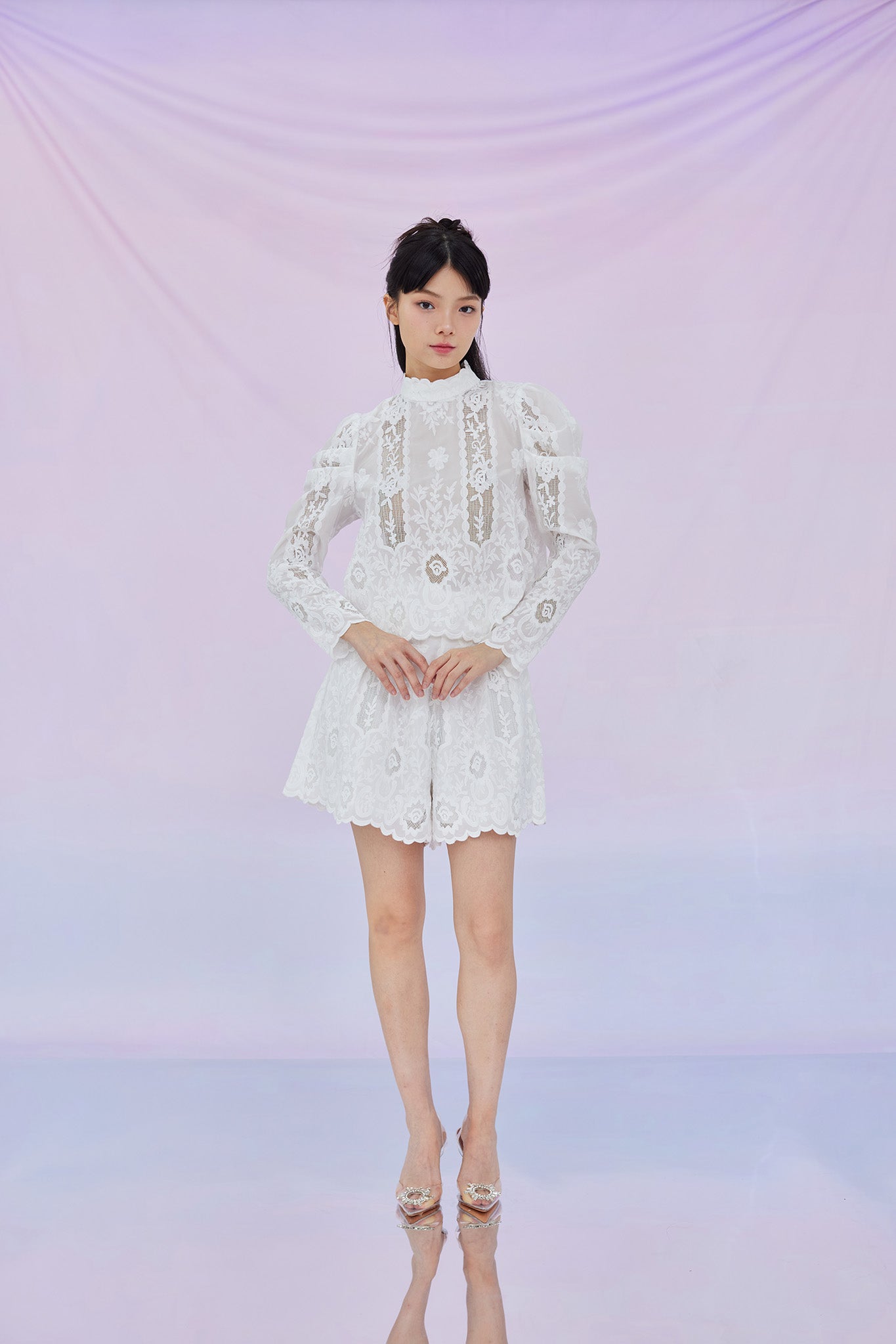 Grethel White Lace Long Sleeve Top