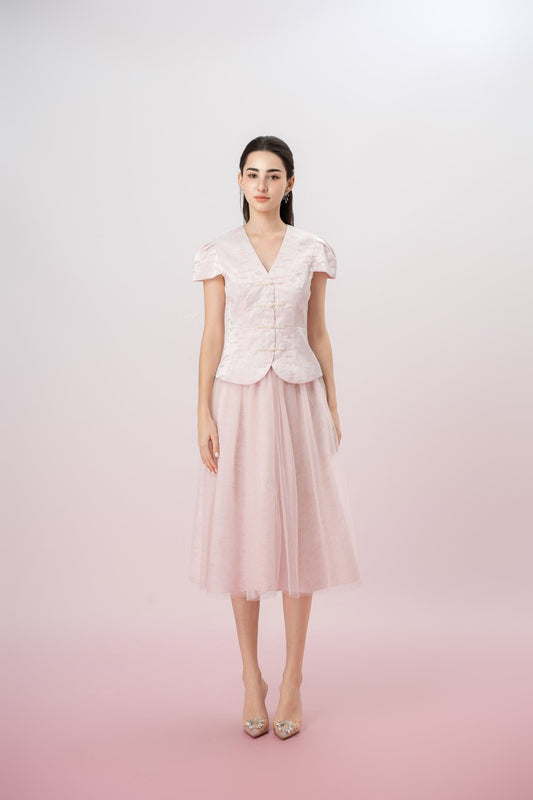 Genna Pink Jacquard Top - Nimisski