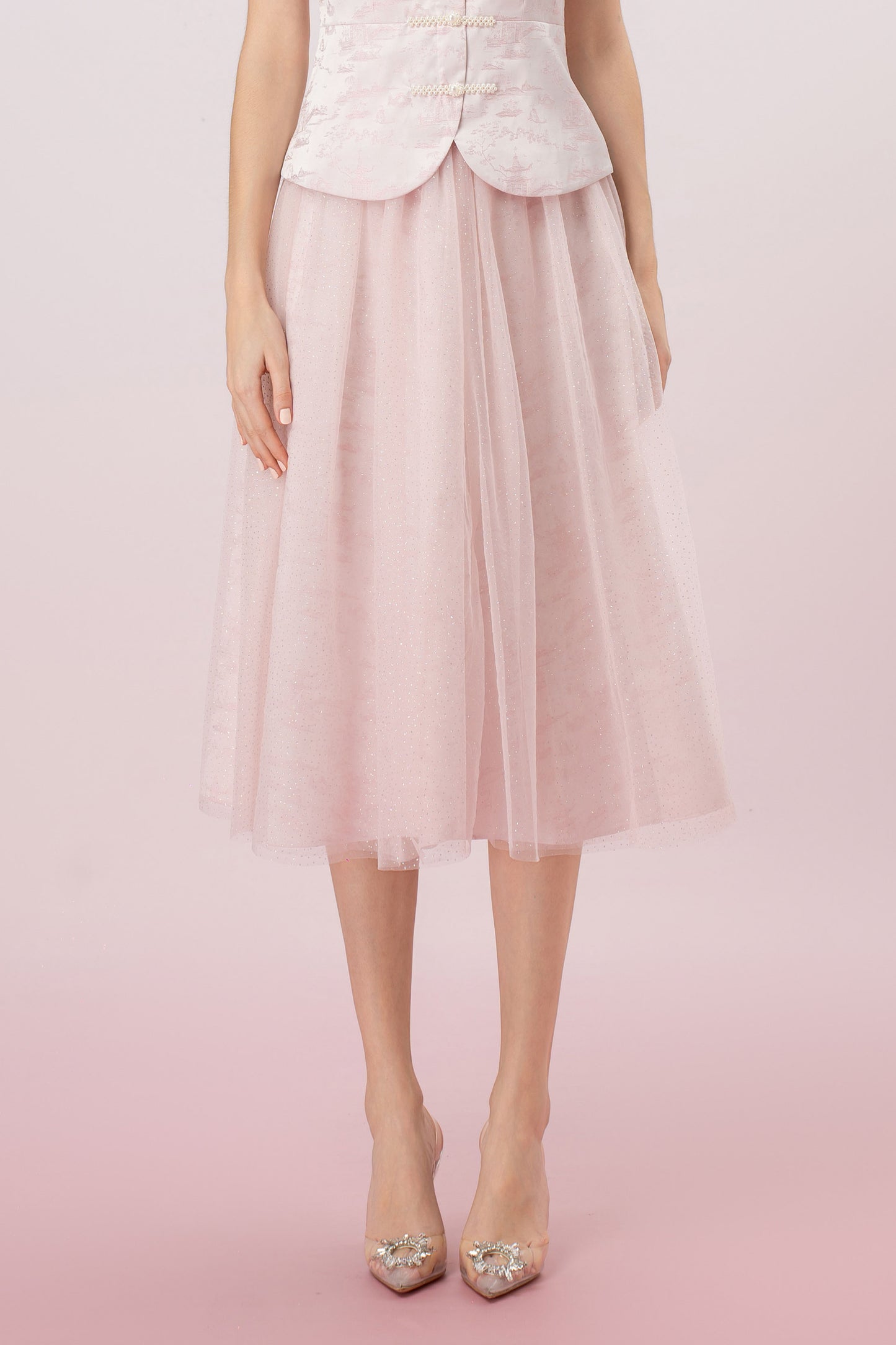 Genna Pink Mesh Midi Skirt