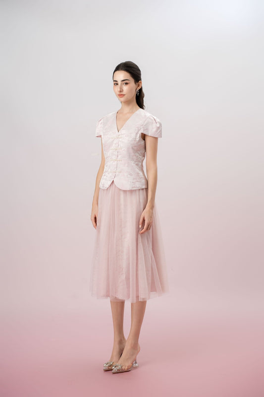 Genna Pink Mesh Midi Skirt - Nimisski