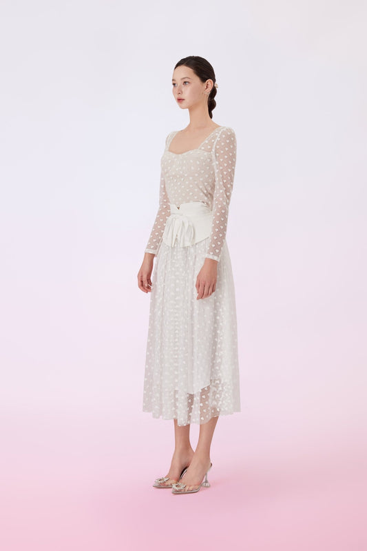 Ginnie White Heart Lace Long Skirt - Nimisski