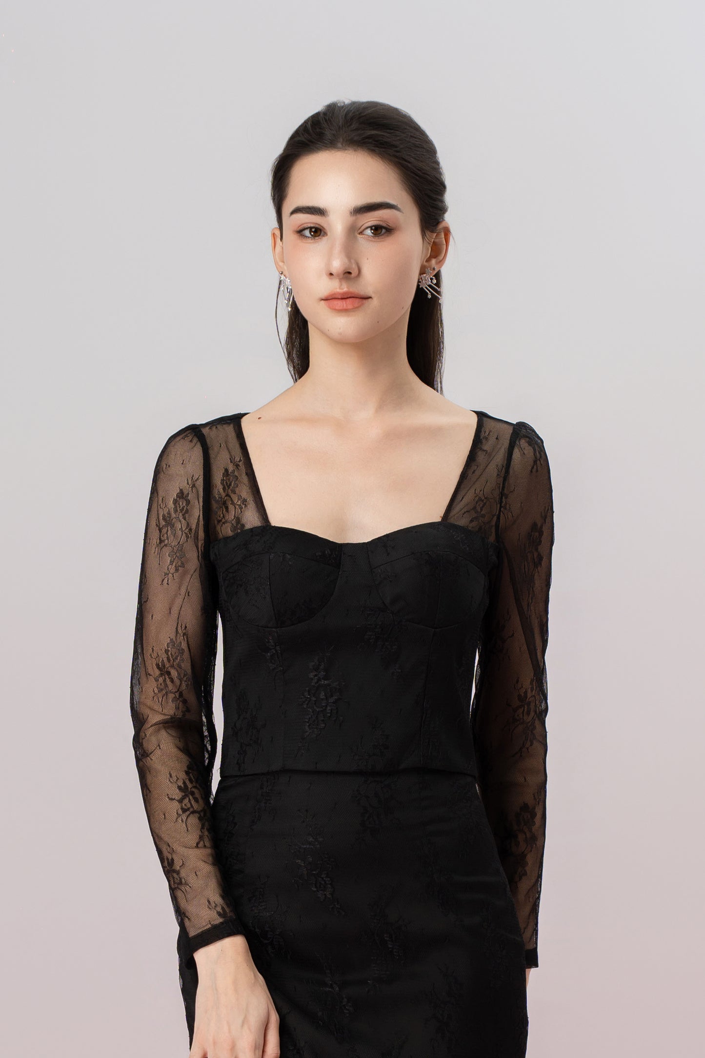 Genette Black Flower Lace Top