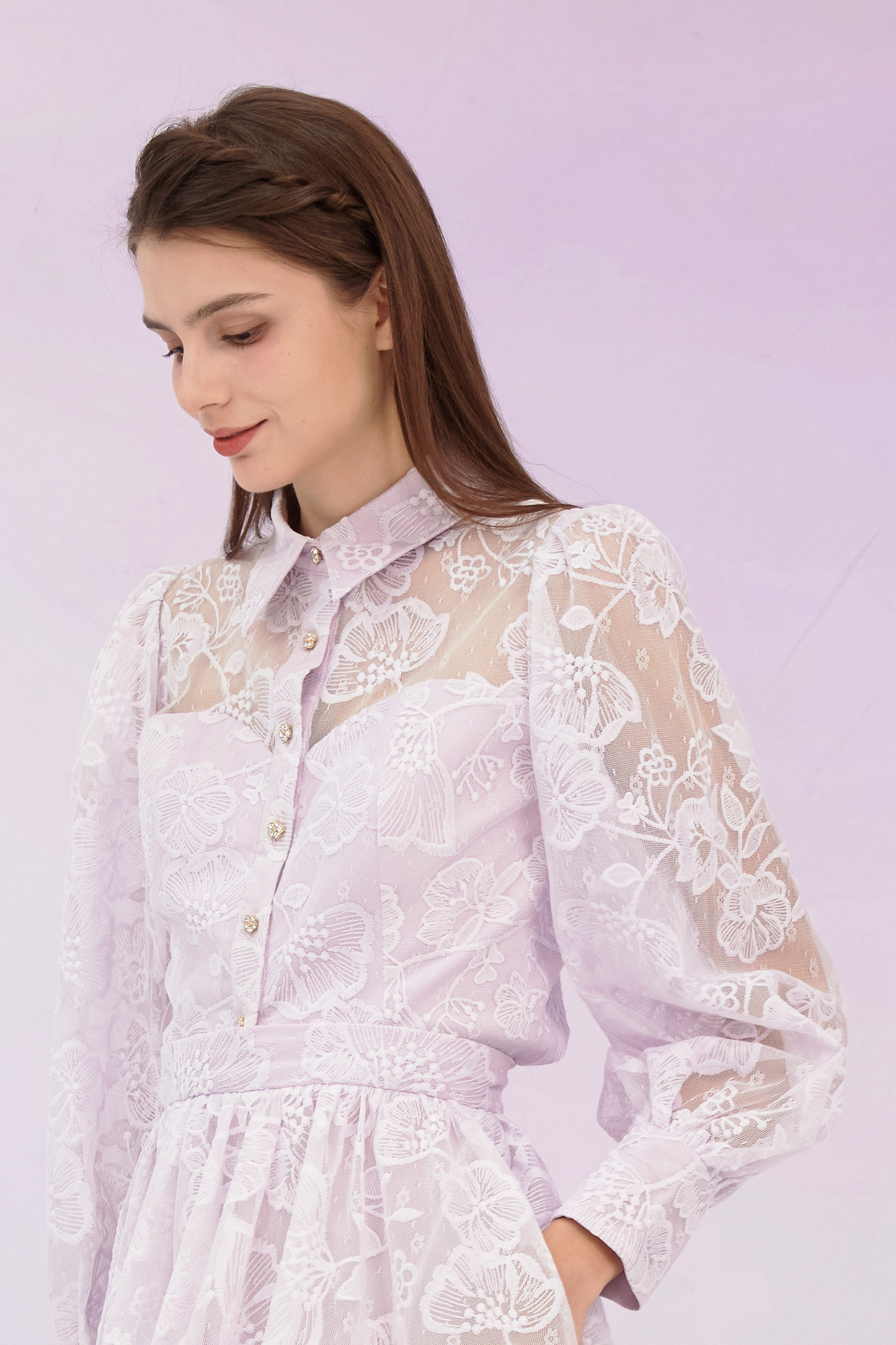 Gioia Lilac Flower Lace Top