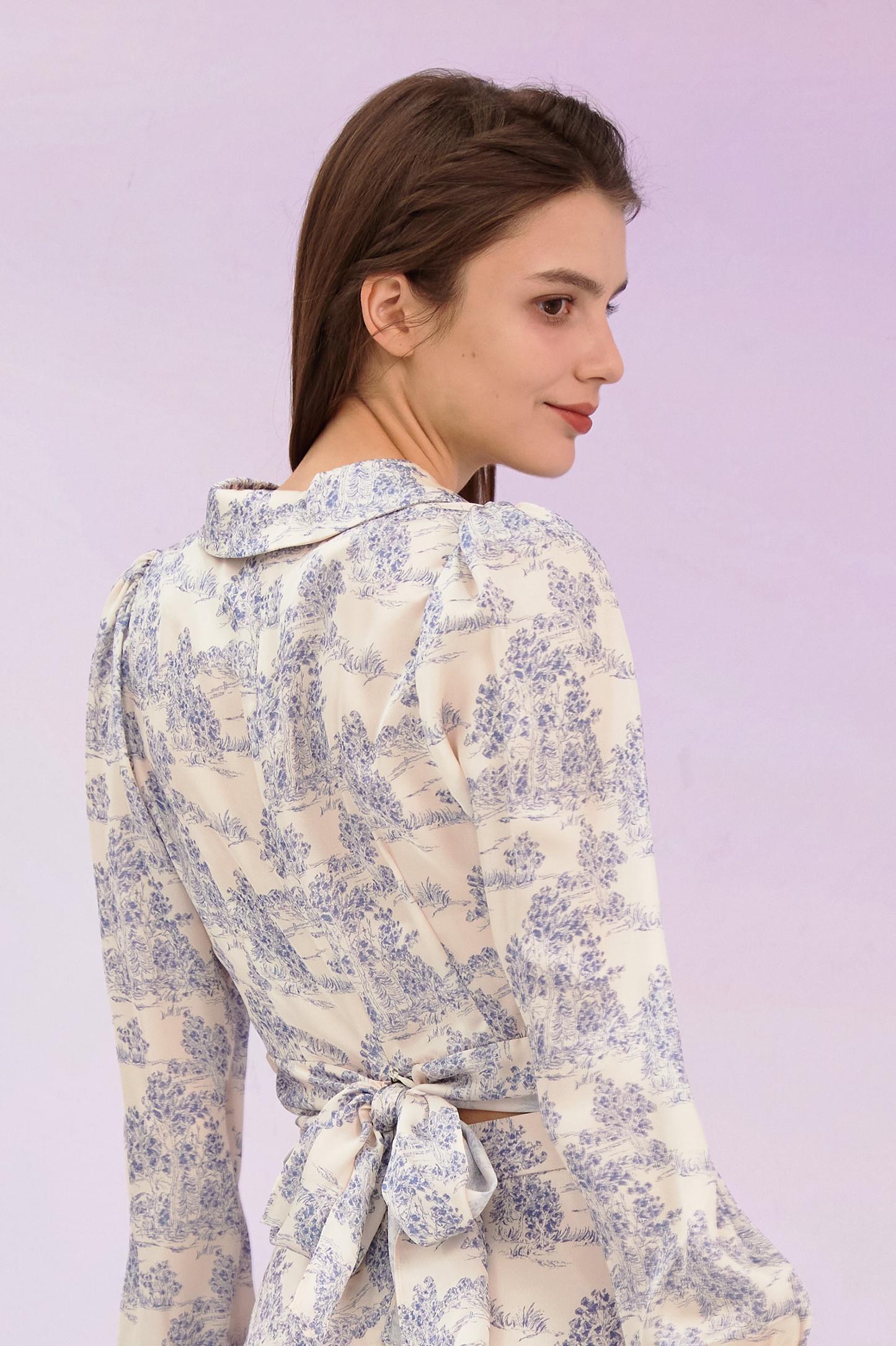 Gilia Blue Print Long Sleeve Top