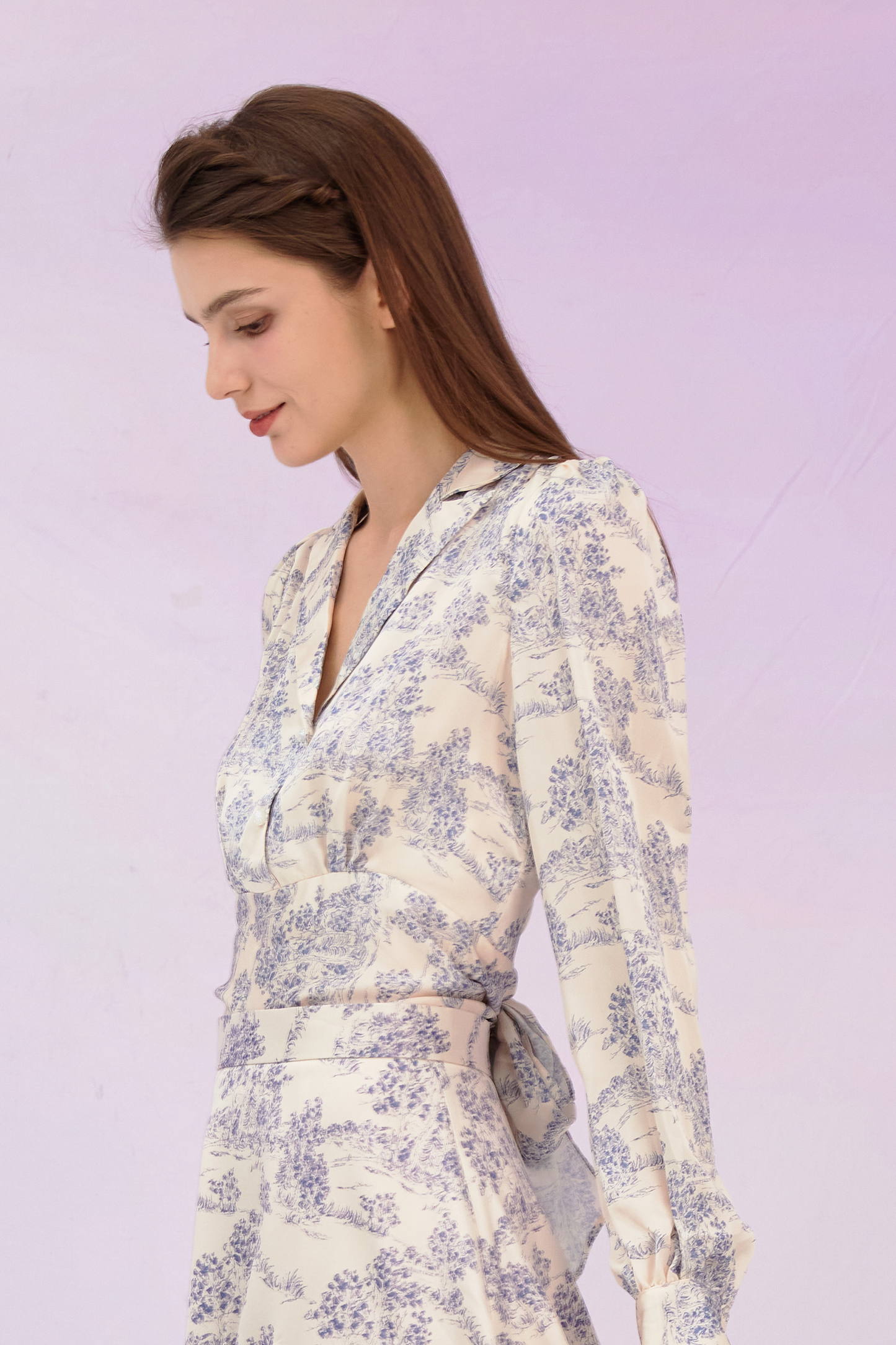 Gilia Blue Print Long Sleeve Top