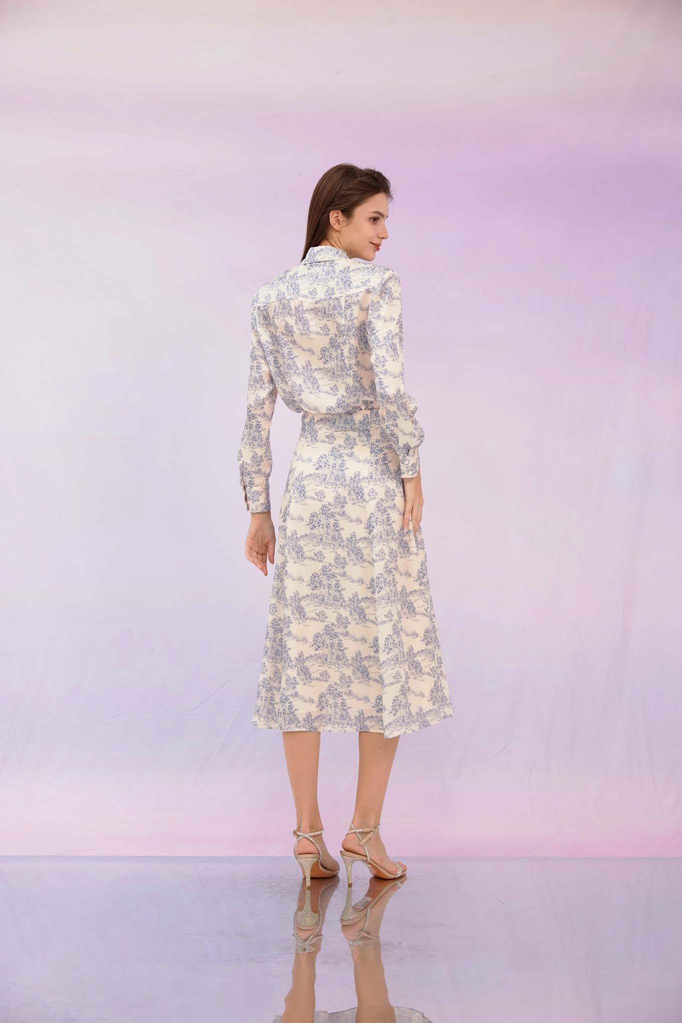 Glynis Blue Print A-Line Skirt