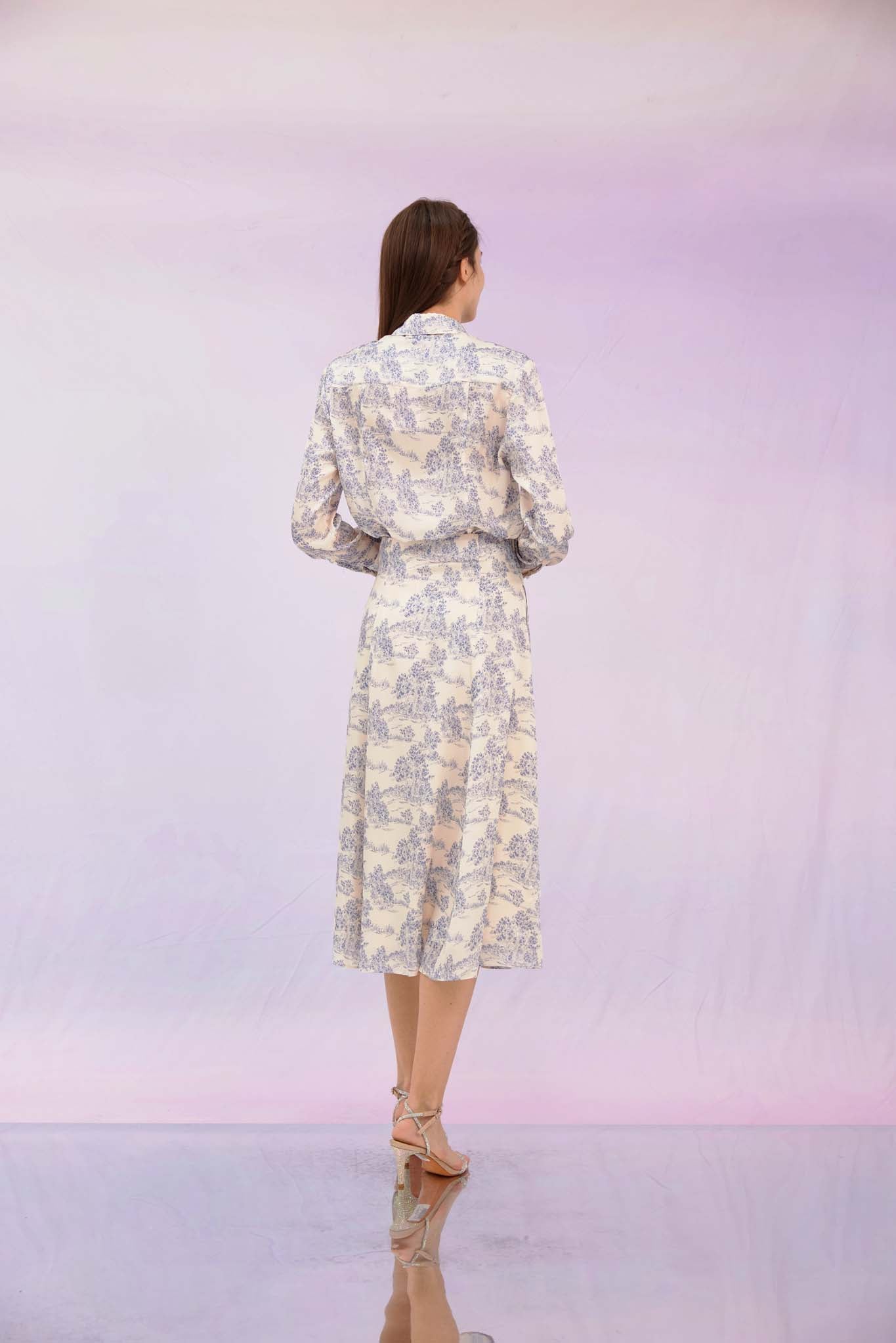 Glynis Blue Print A-Line Skirt