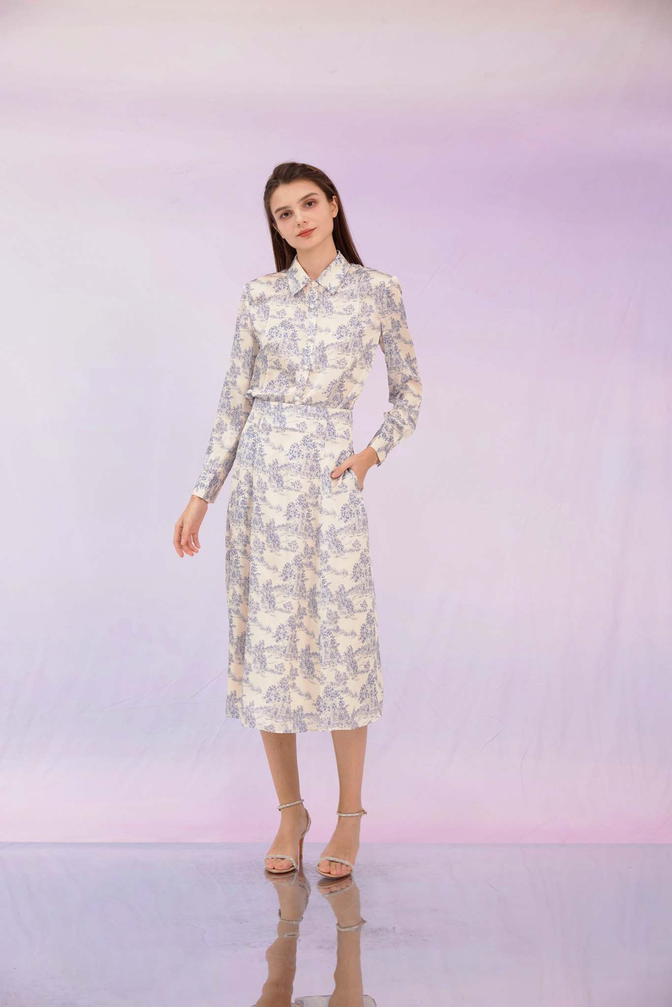 Glynis Blue Print A-Line Skirt