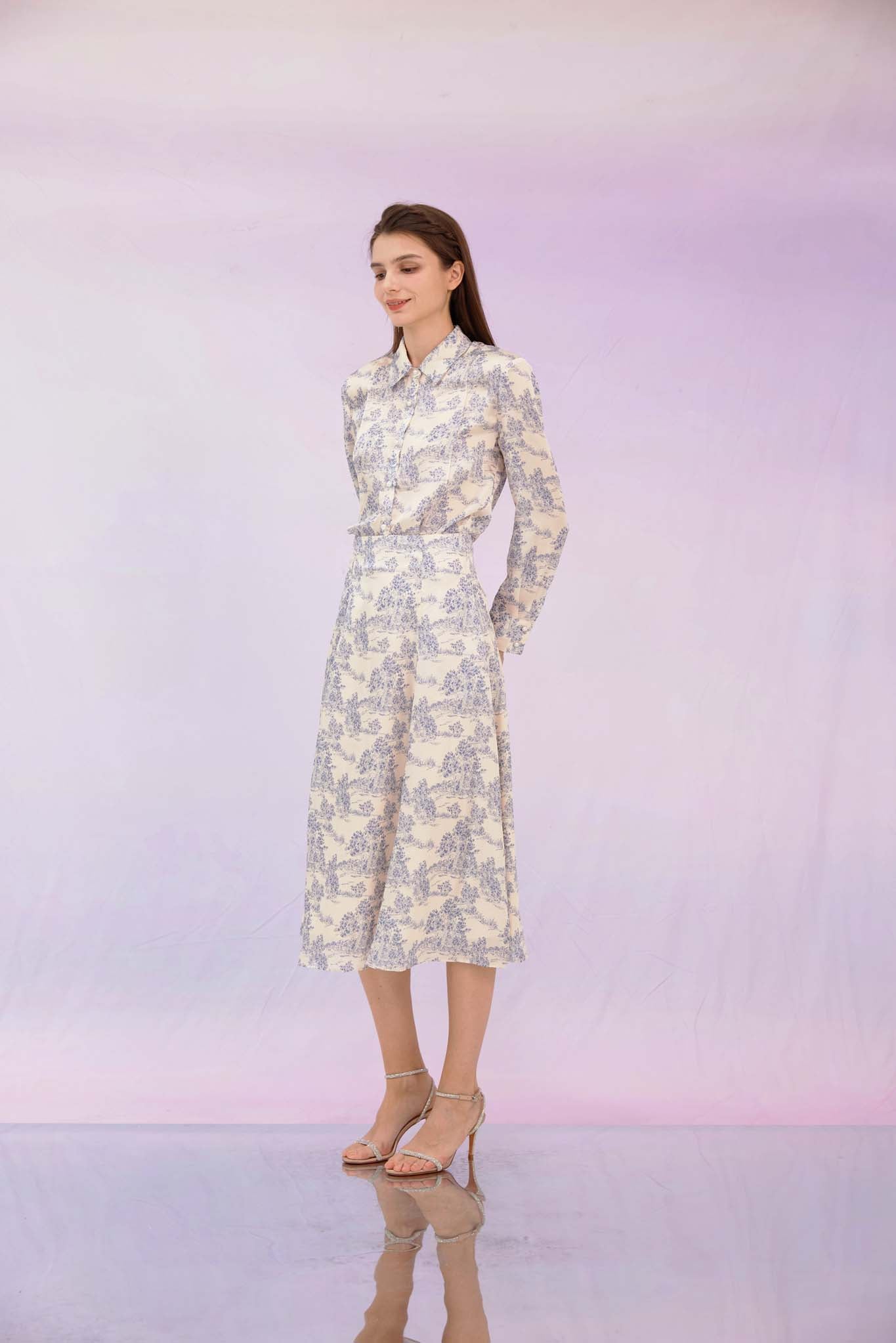 Glynis Blue Print A-Line Skirt