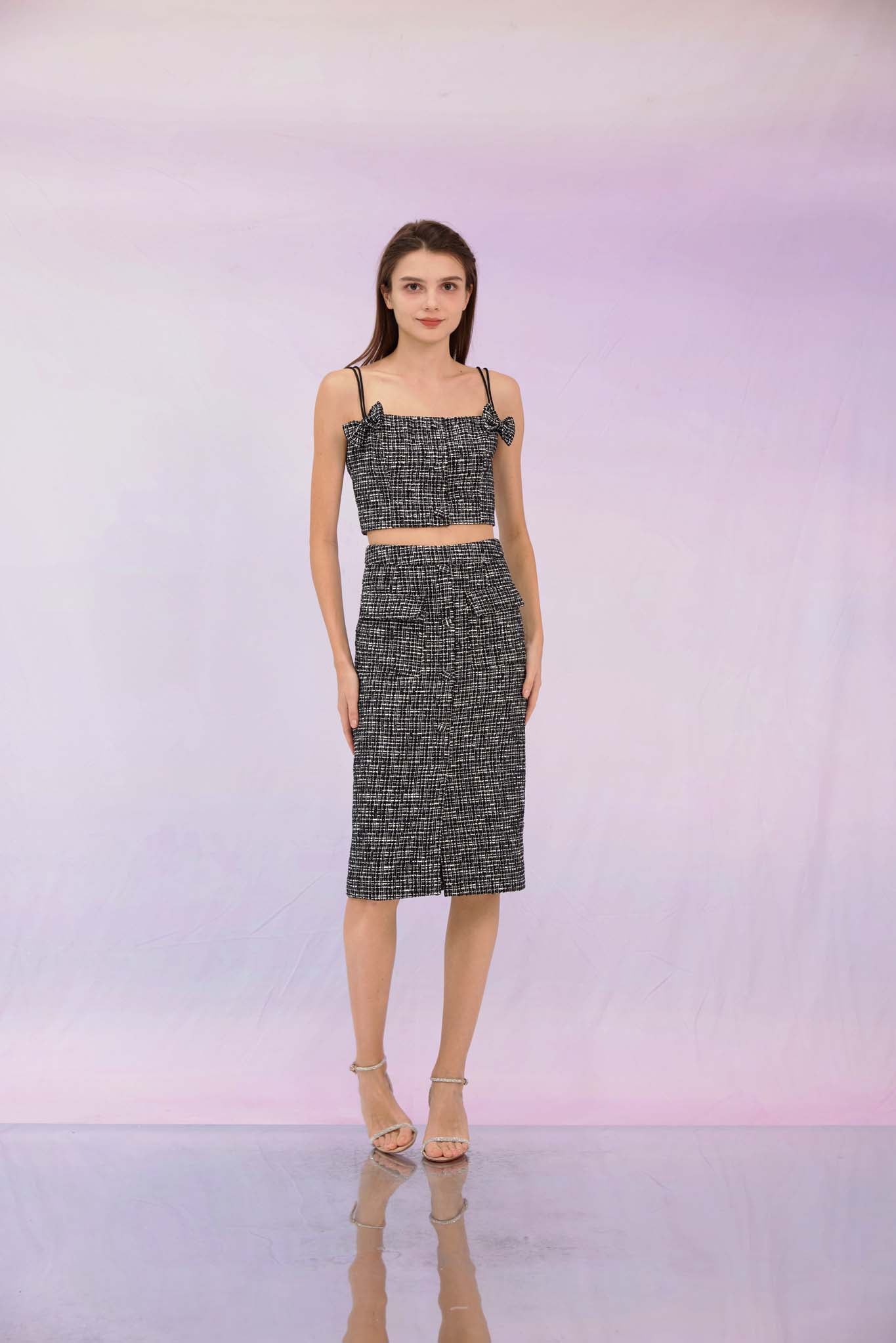 Geraldina Black Tweed Skirt