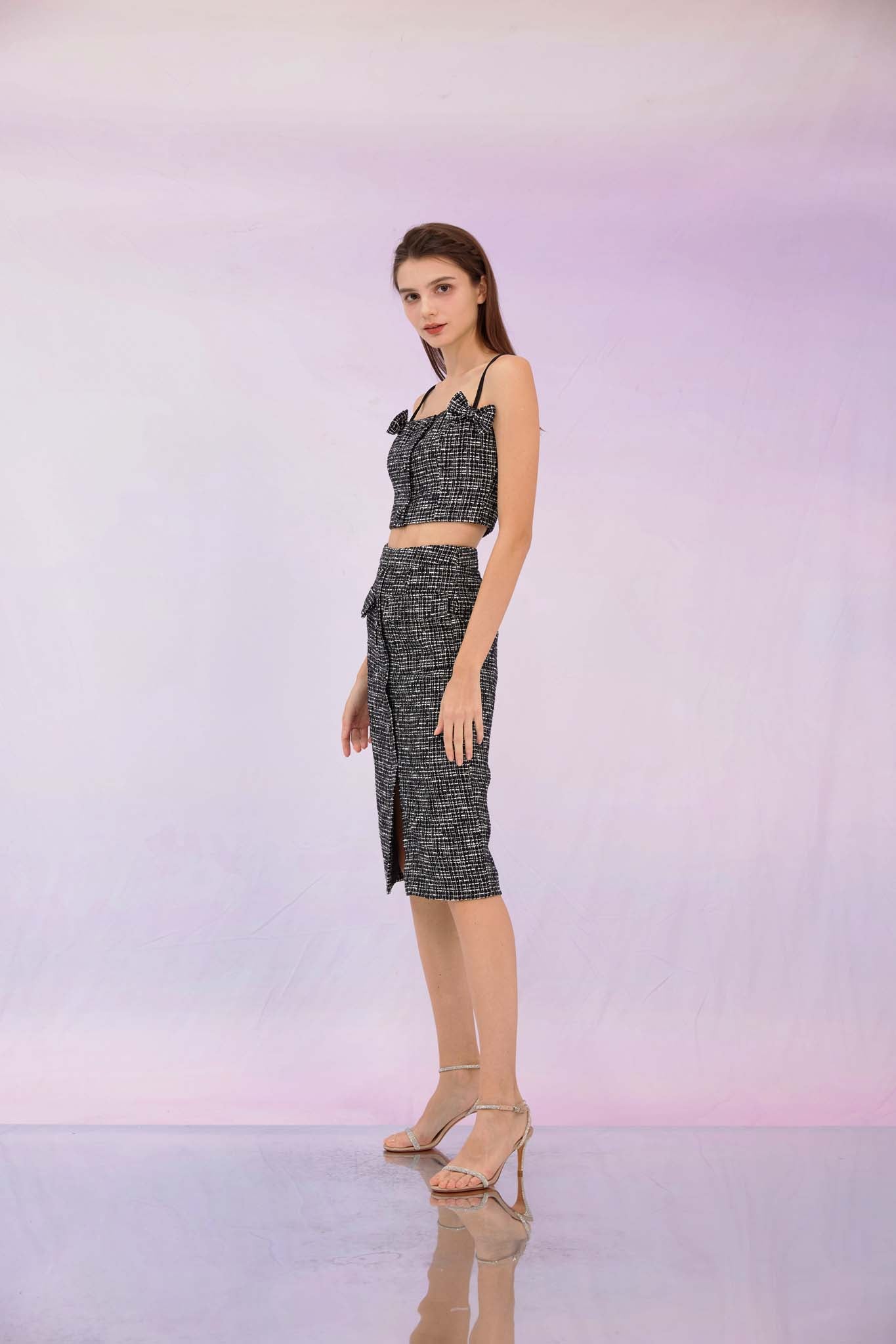 Geraldina Black Tweed Skirt