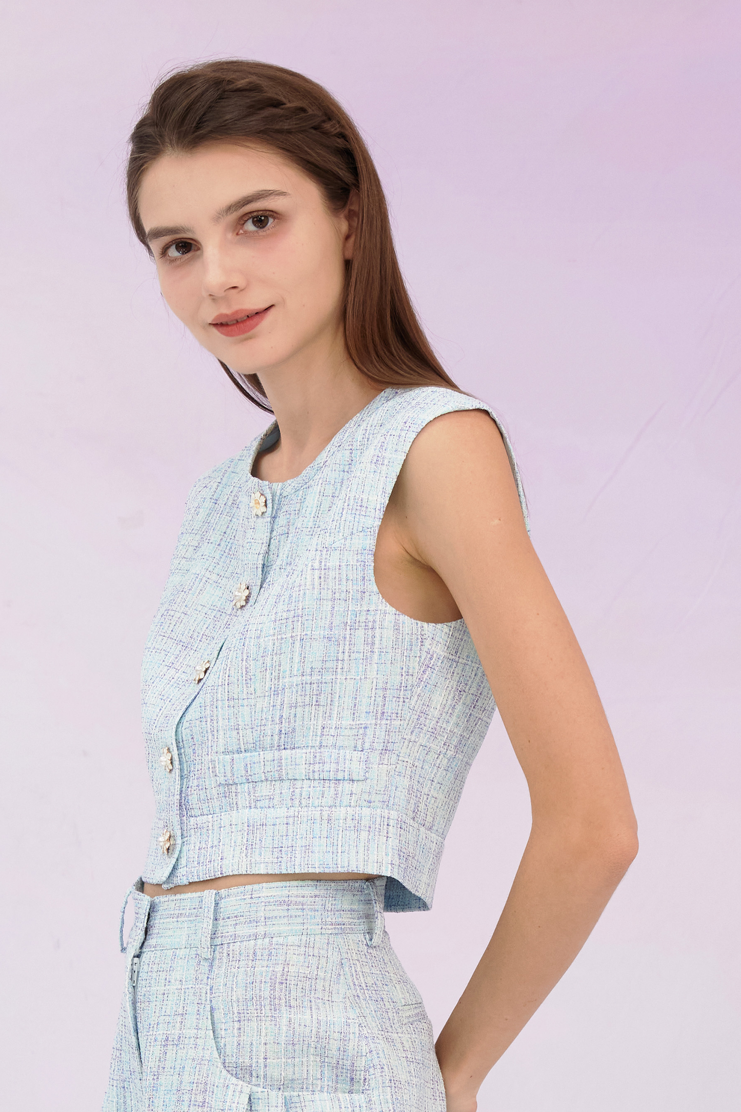 Gargi Blue Tweed Sleeveless Top