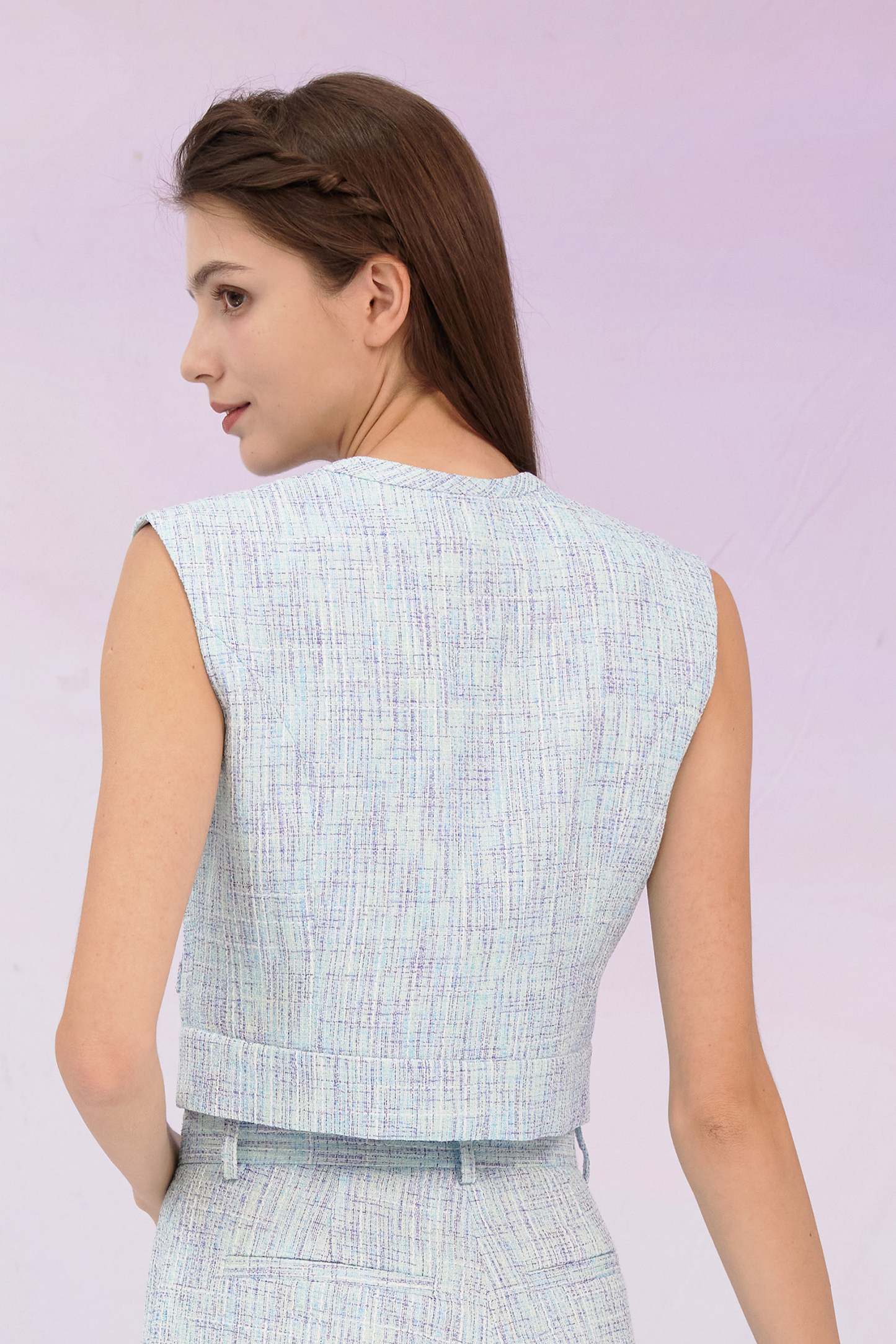 Gargi Blue Tweed Sleeveless Top