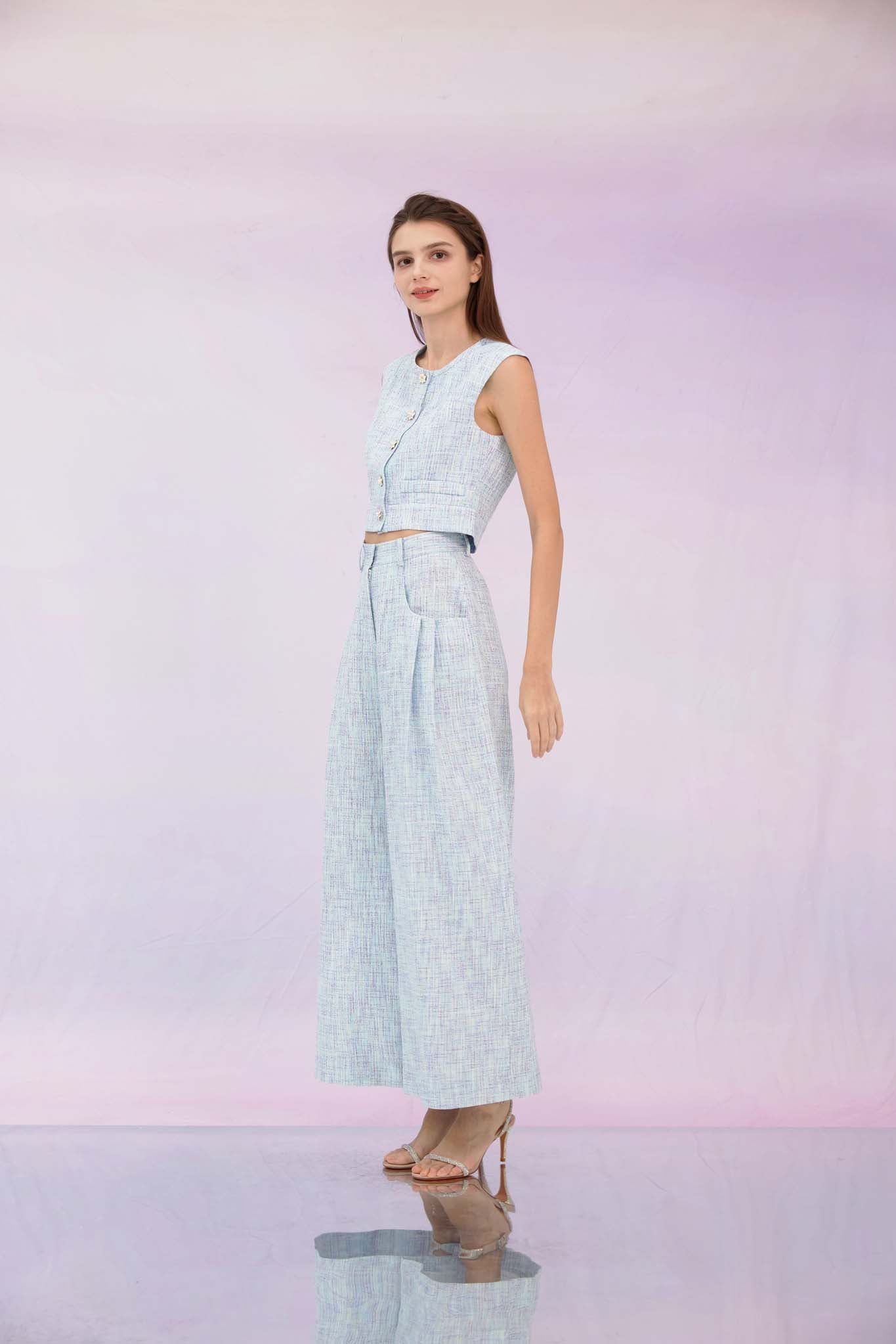Gargi Blue Tweed Sleeveless Top