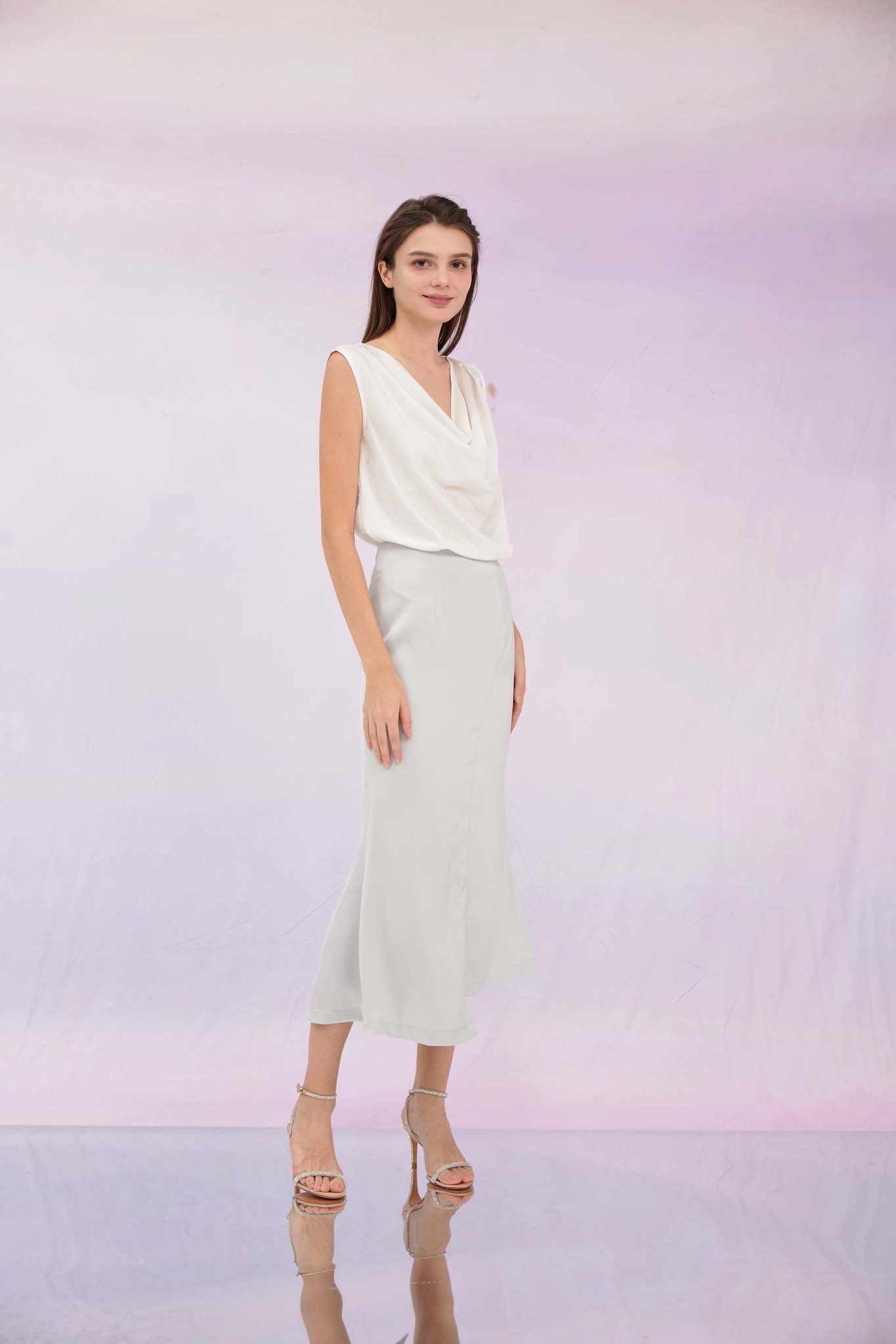 Galina White Cowl Neck Top