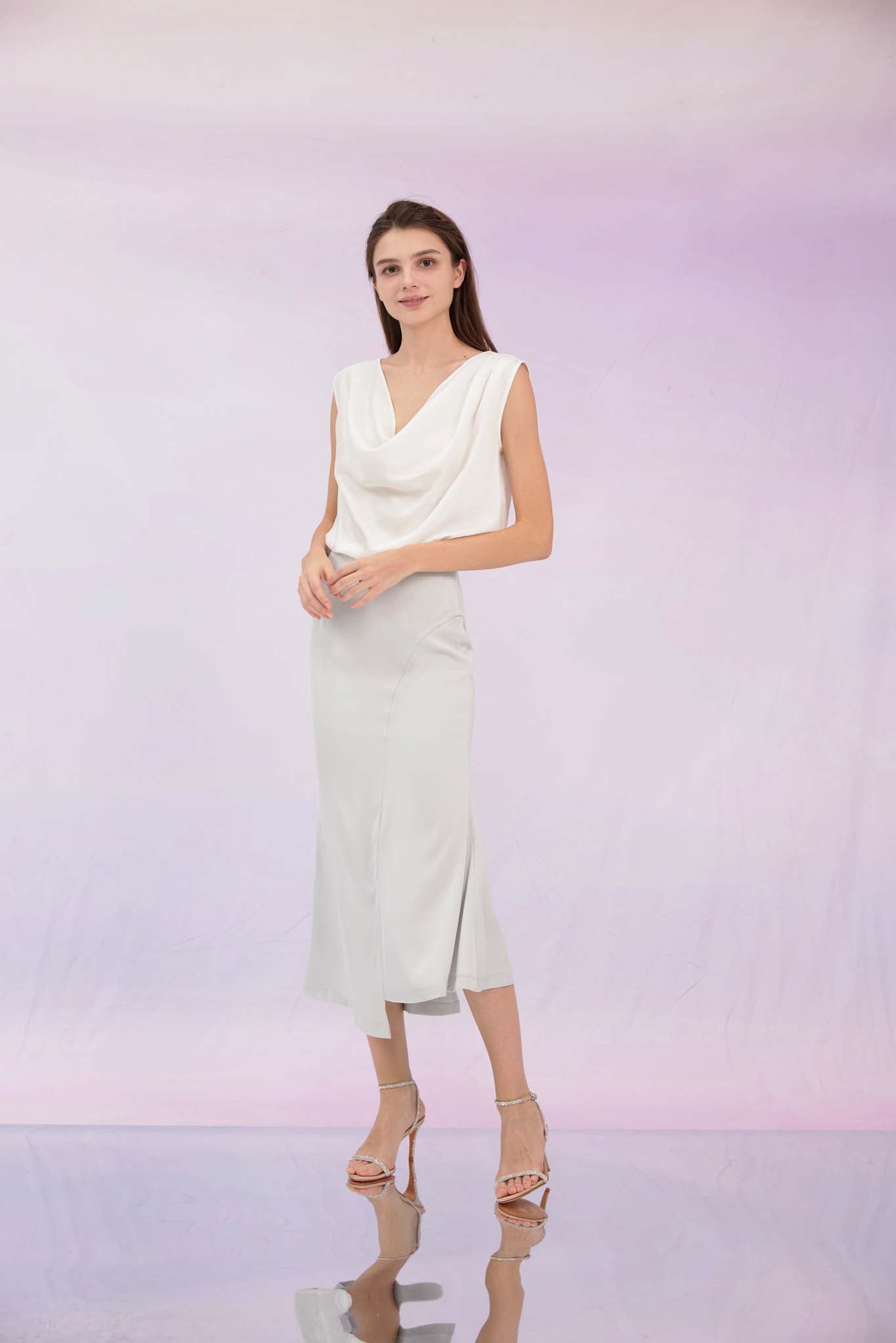 Galina White Cowl Neck Top