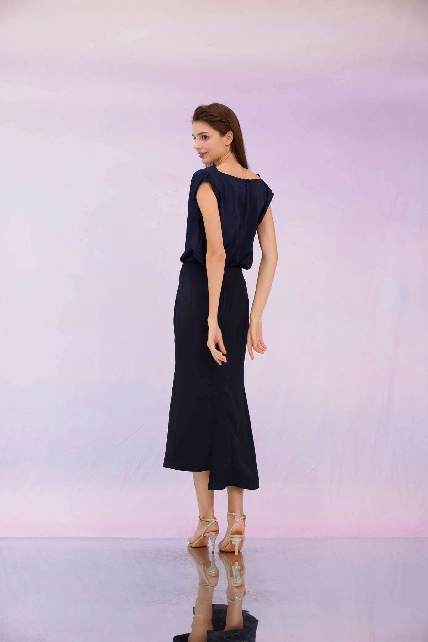 Galina Navy Cowl Neck Top