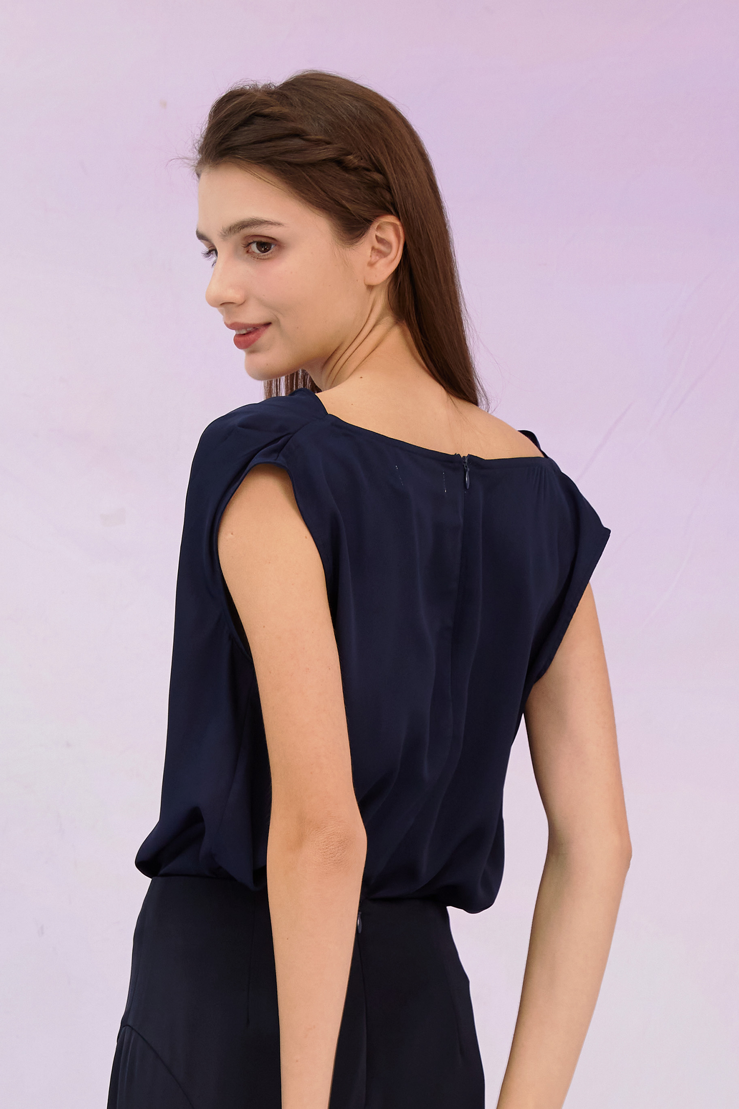 Galina Navy Cowl Neck Top