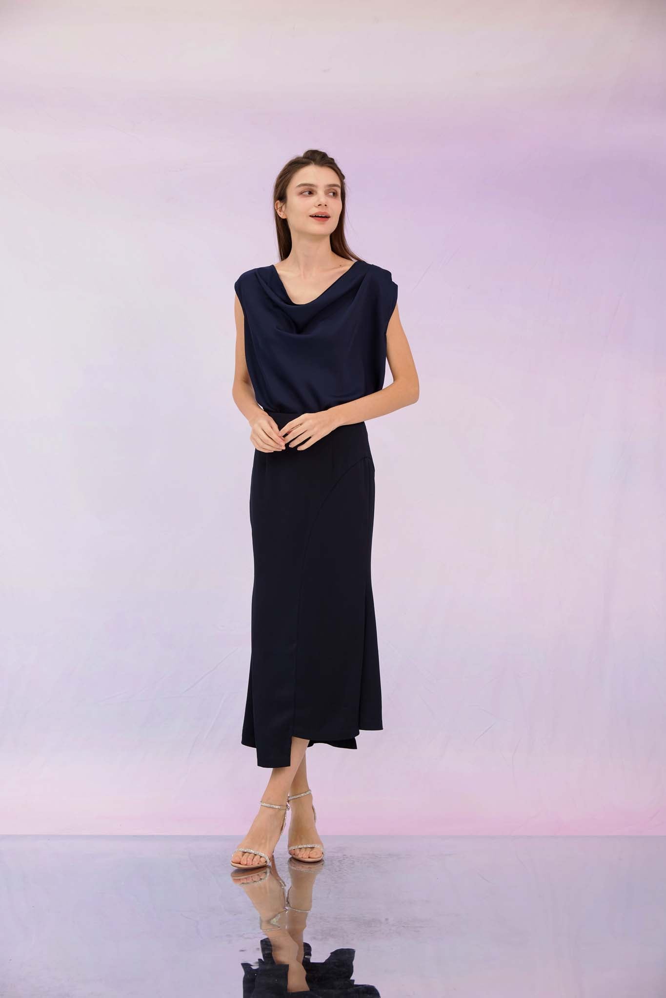 Gianessa Navy Midi Skirt