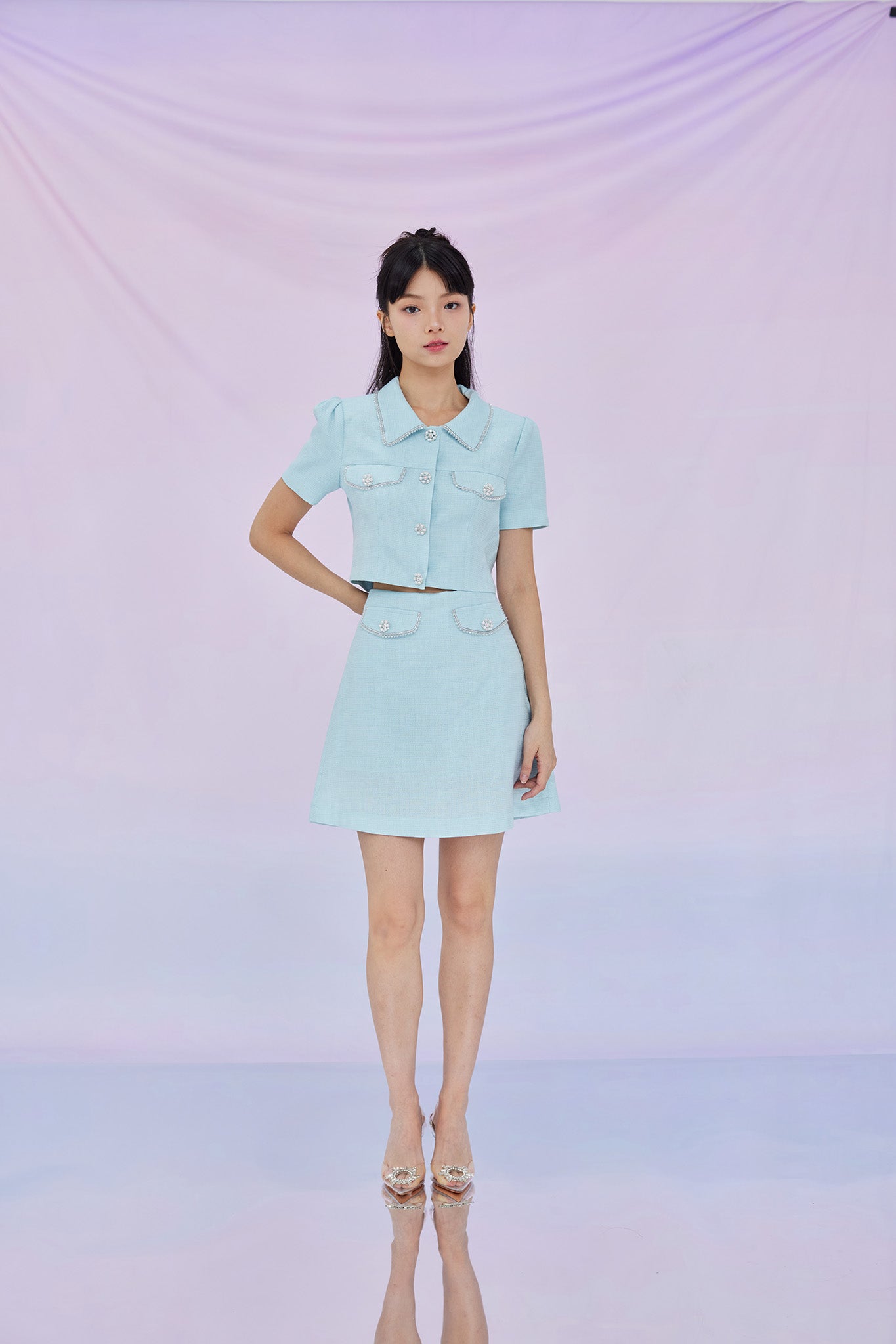 Geana Mint Tweed Cropped Top