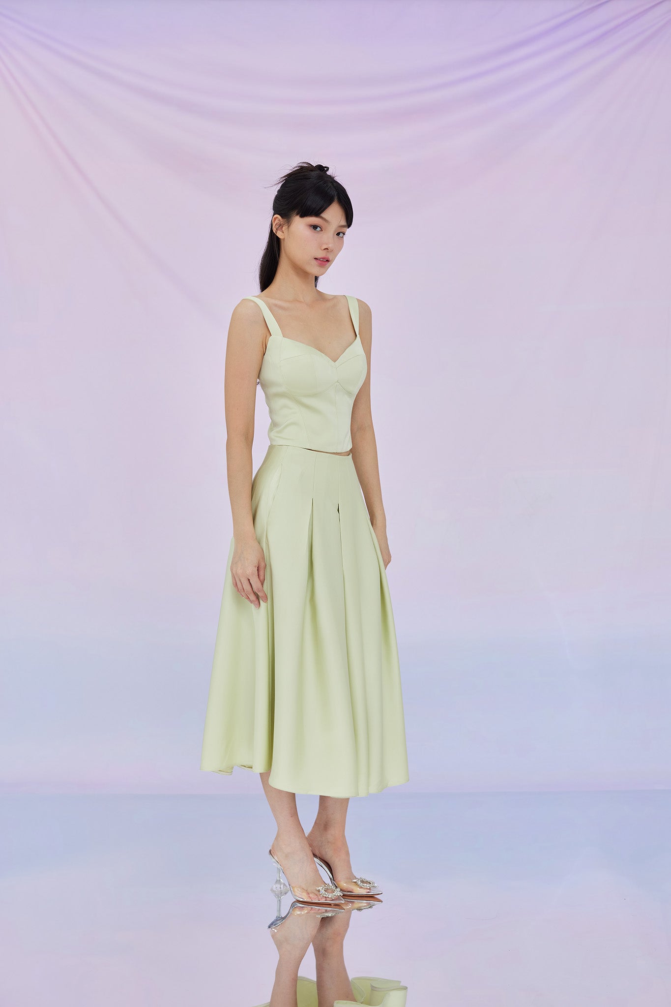 Giovana Green Pleated A-line Skirt