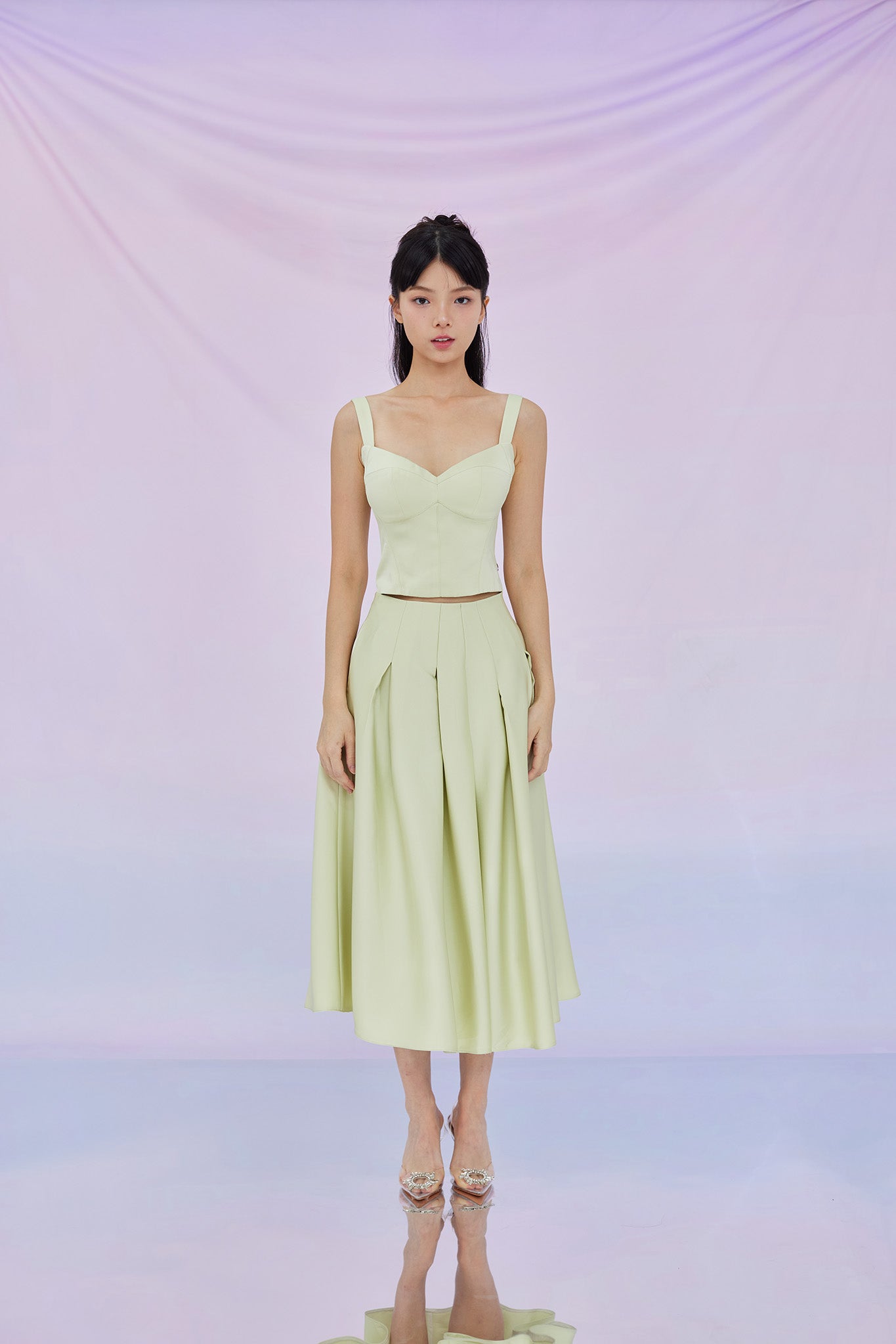 Giovana Green Pleated A-line Skirt