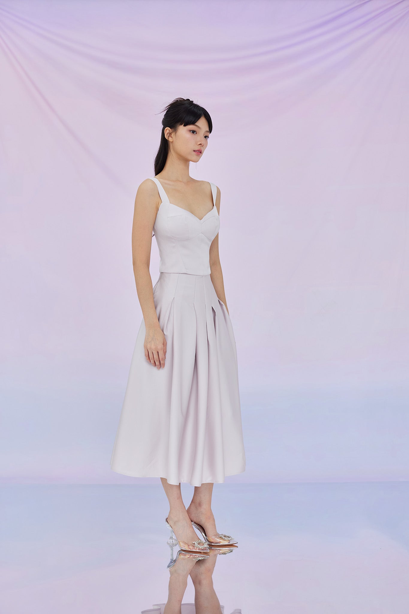 Giovana Lilac Jacquard Pleated A-Line Skirt