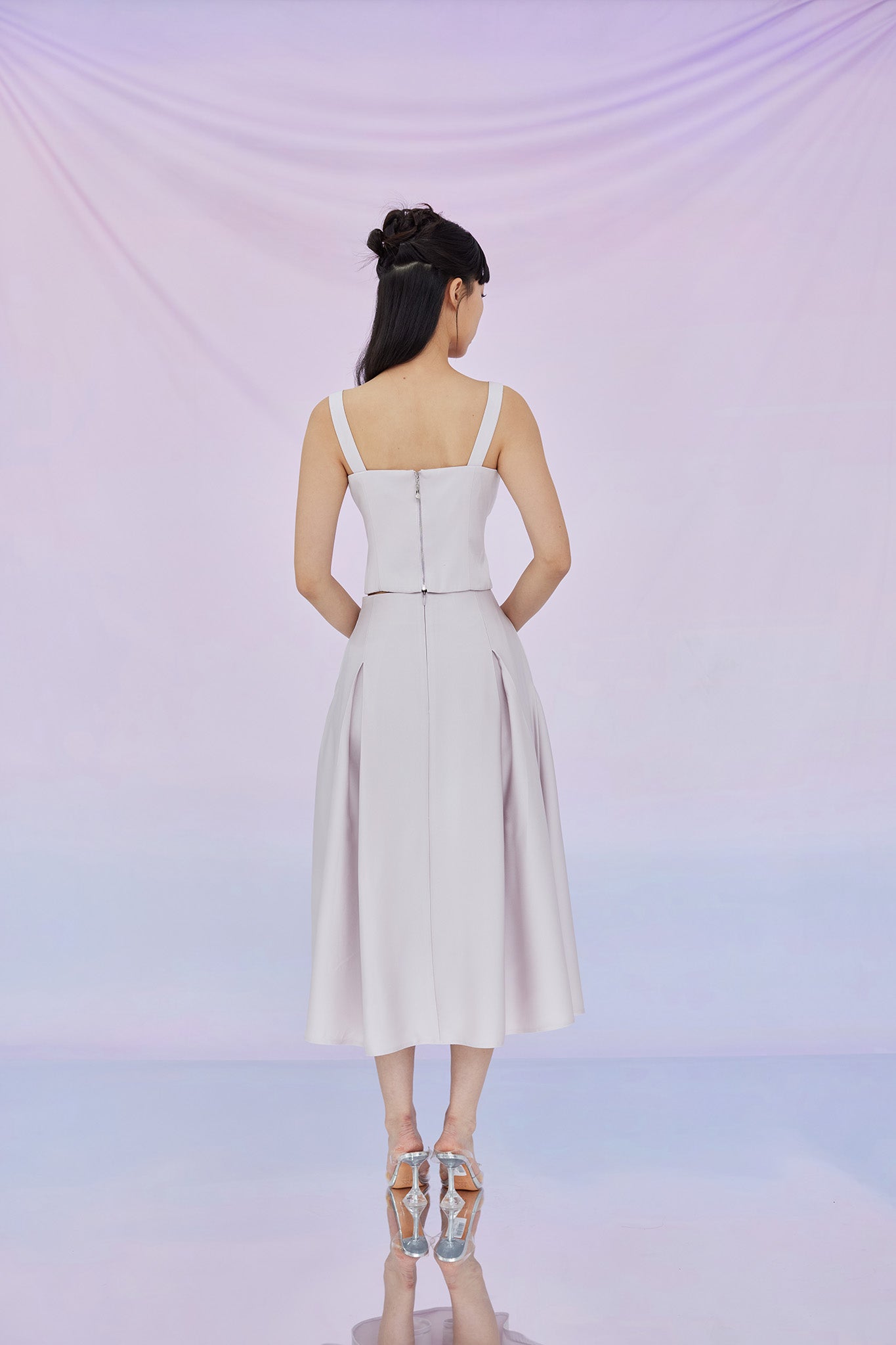 Giovana Lilac Jacquard Pleated A-Line Skirt