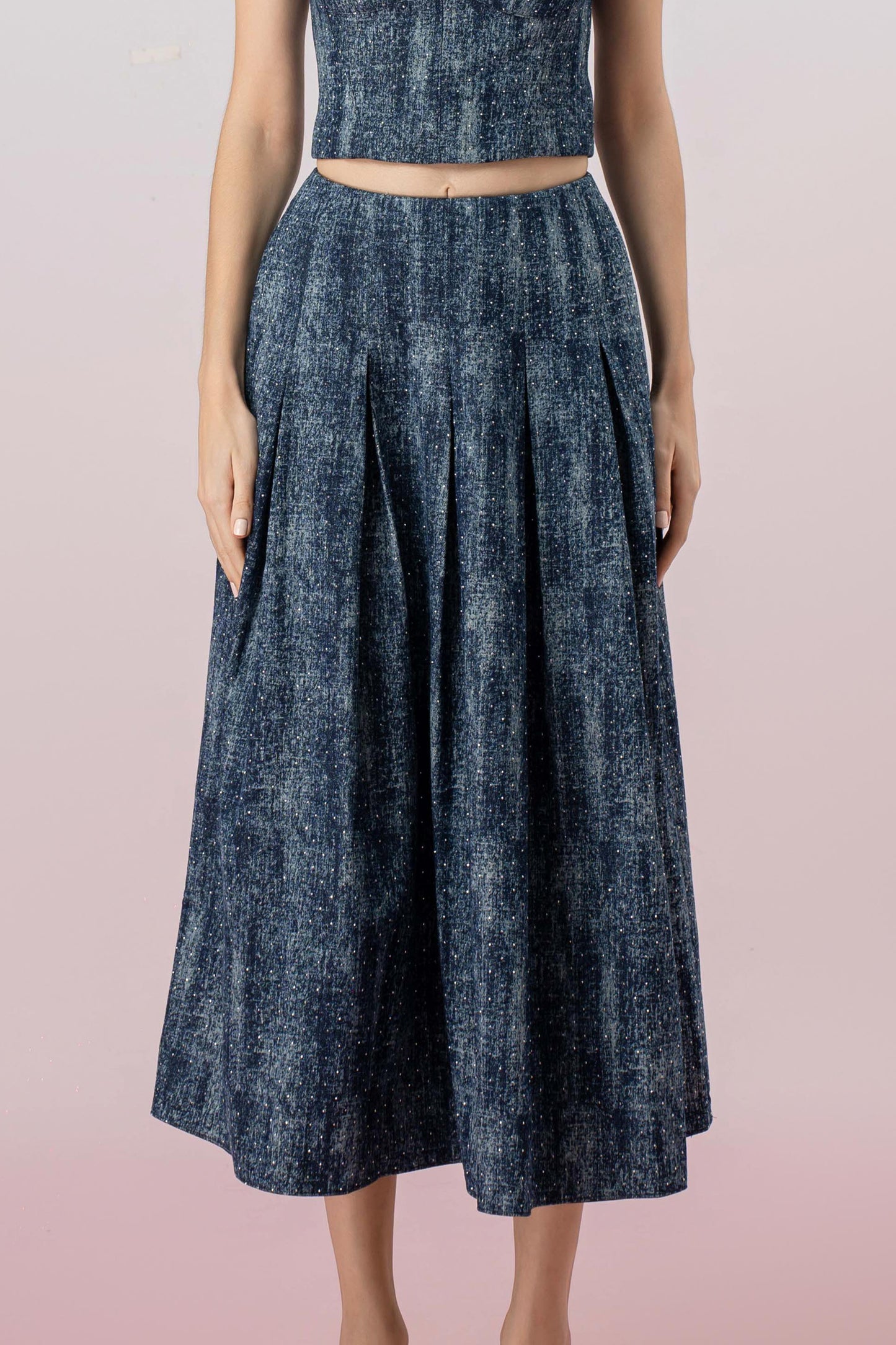 Giovana Twinkle Dark Blue Denim Pleated A-line Skirt