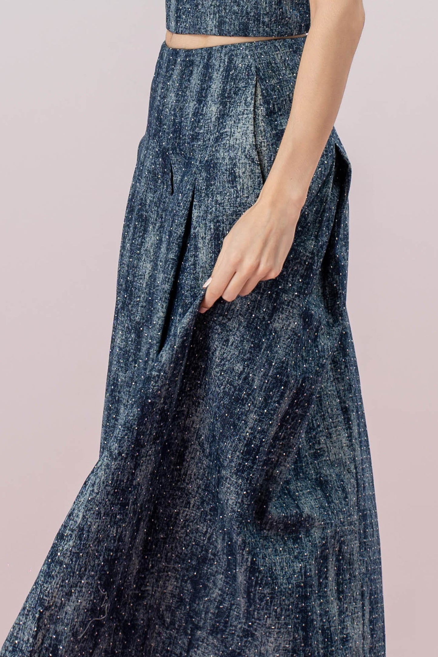 Giovana Twinkle Dark Blue Denim Pleated A-line Skirt