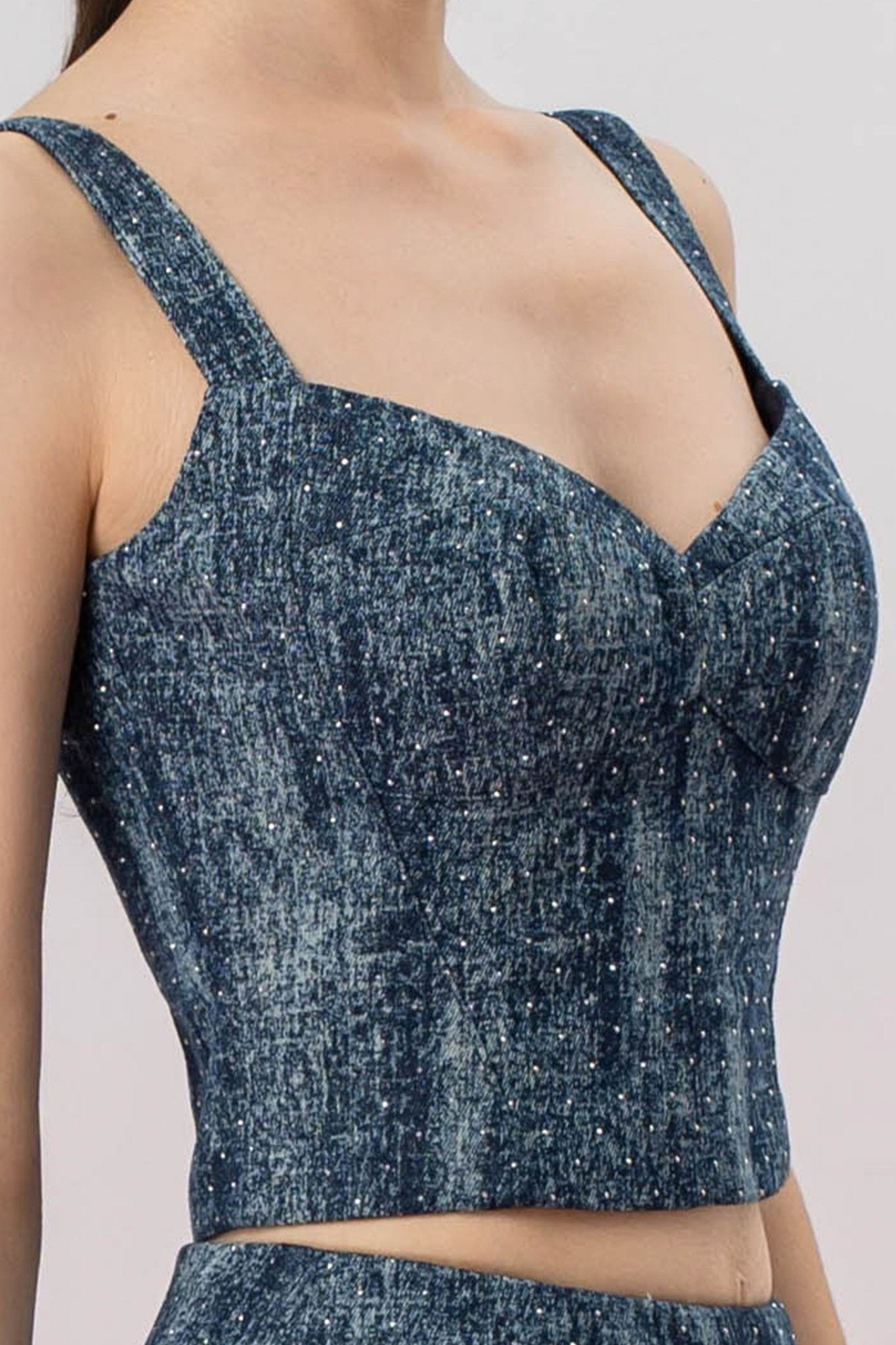 Giovana Twinkle Dark Blue Denim Padded Top - Nimisski