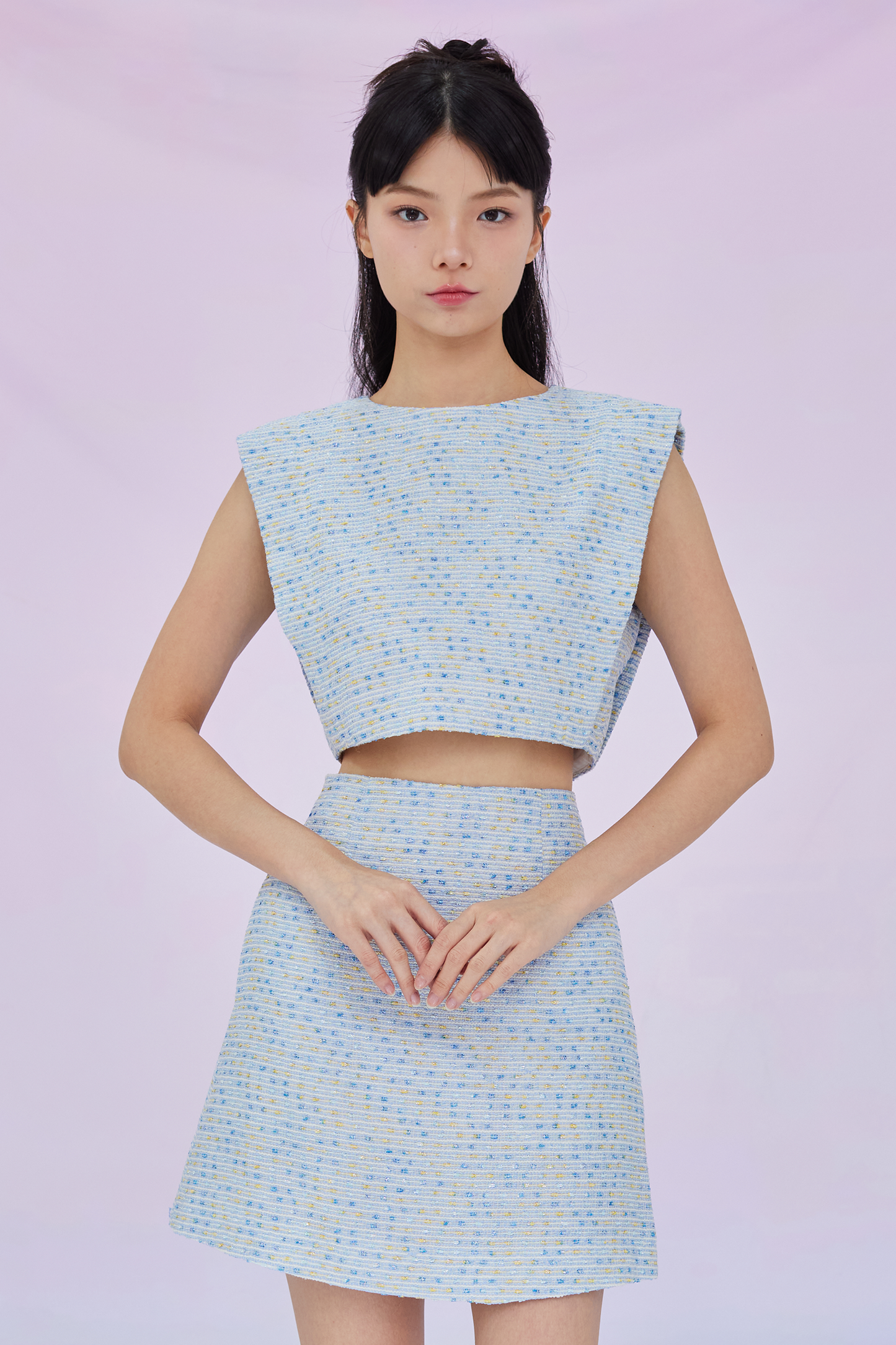 Gavriella Blue Tweed Top