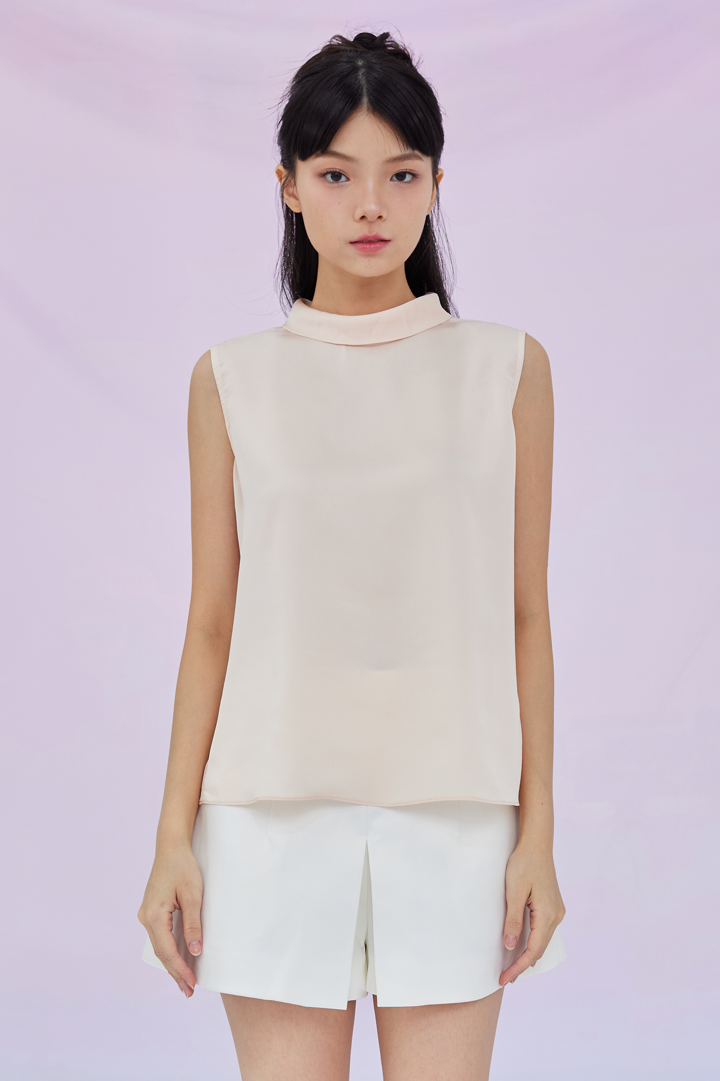 Gardenia Peach Tie Neck Sleeveless Top