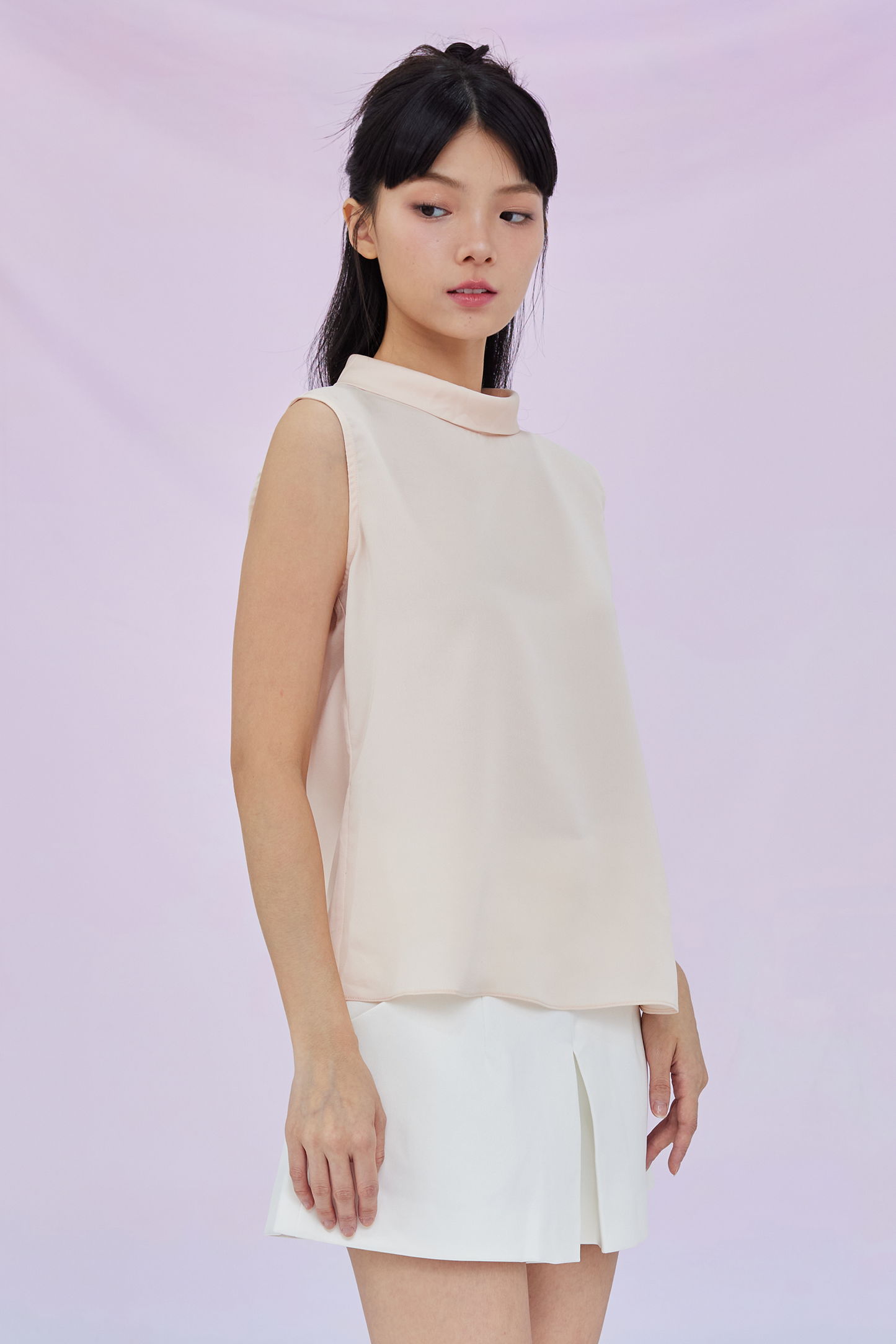 Gardenia Peach Tie Neck Sleeveless Top