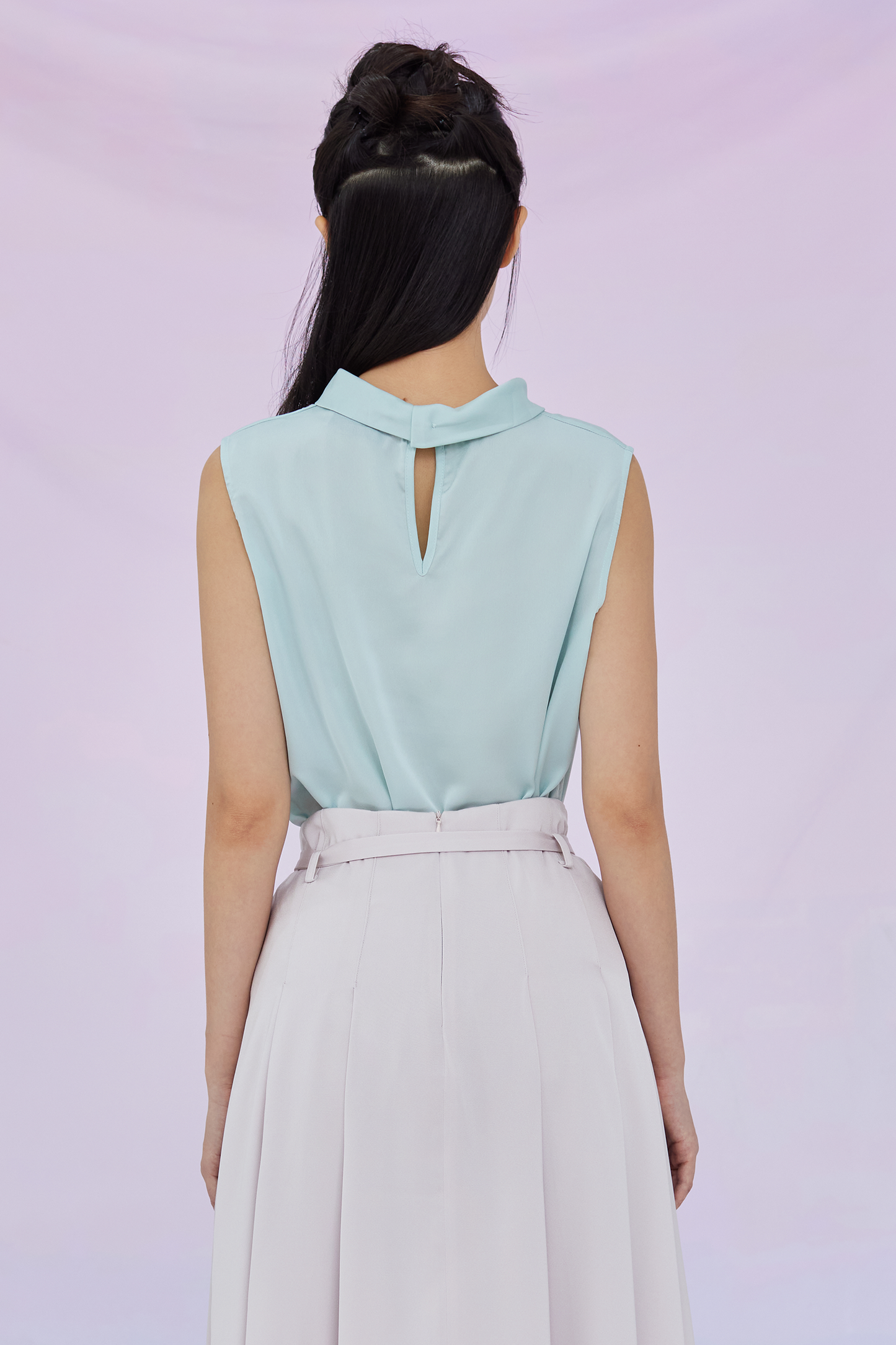 Gardenia Green Tie Neck Sleeveless Top