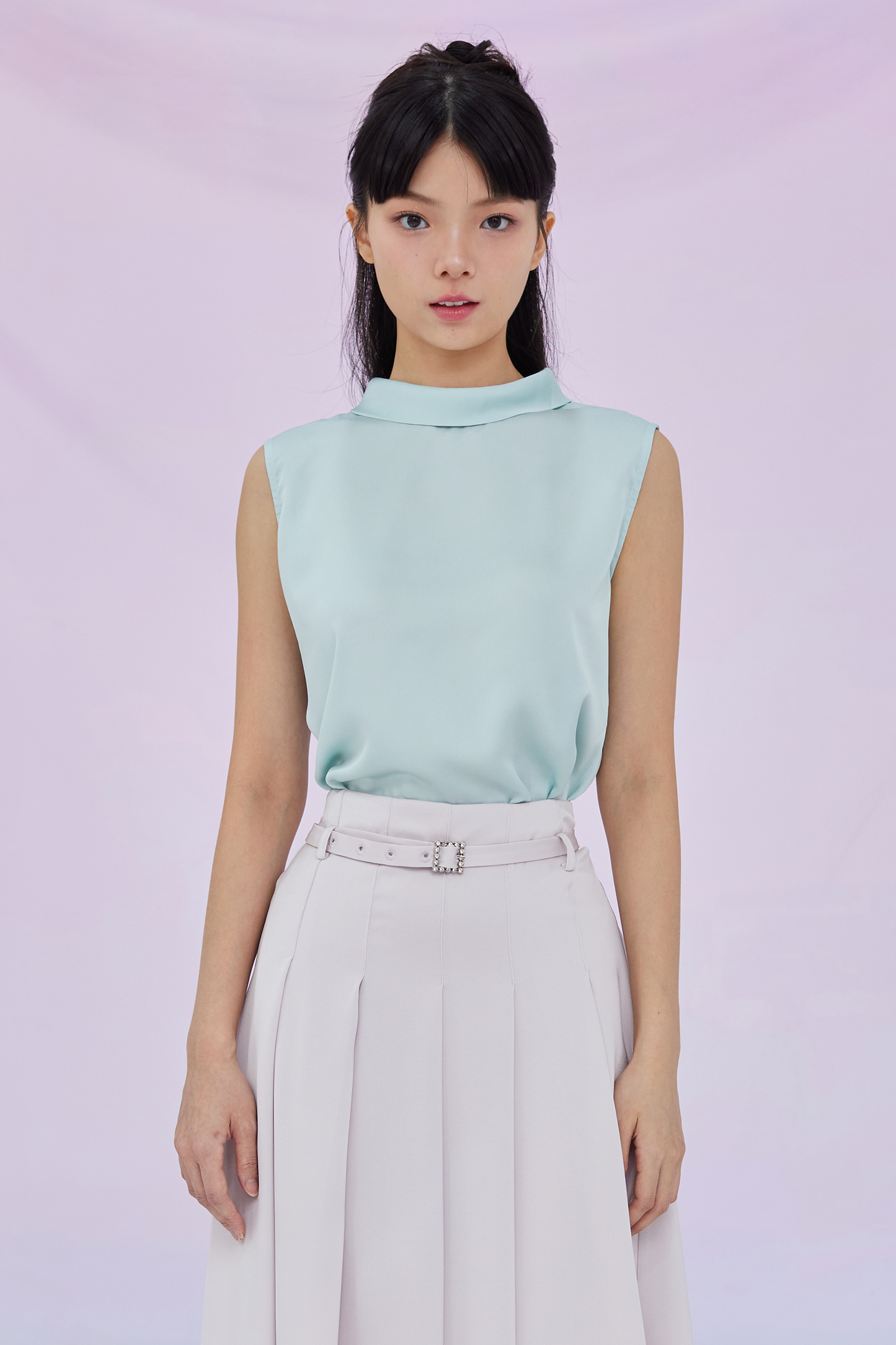 Gardenia Green Tie Neck Sleeveless Top