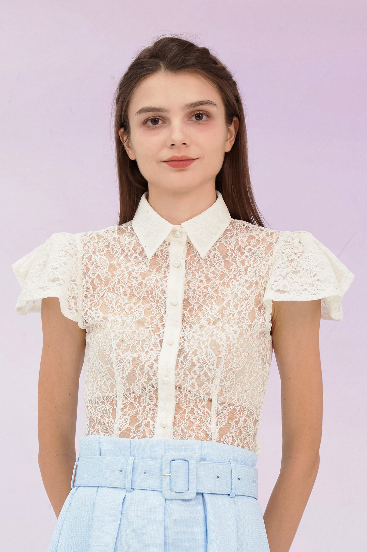 Garima White Lace Button Top