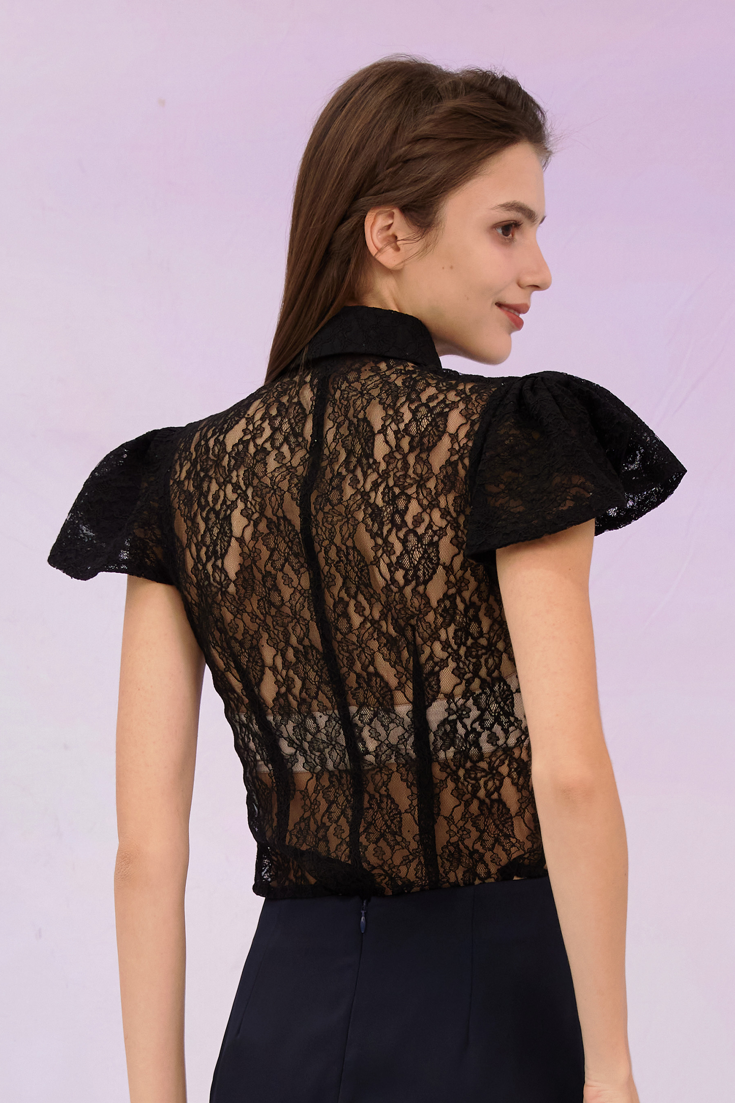 Garima Black Lace Button Top