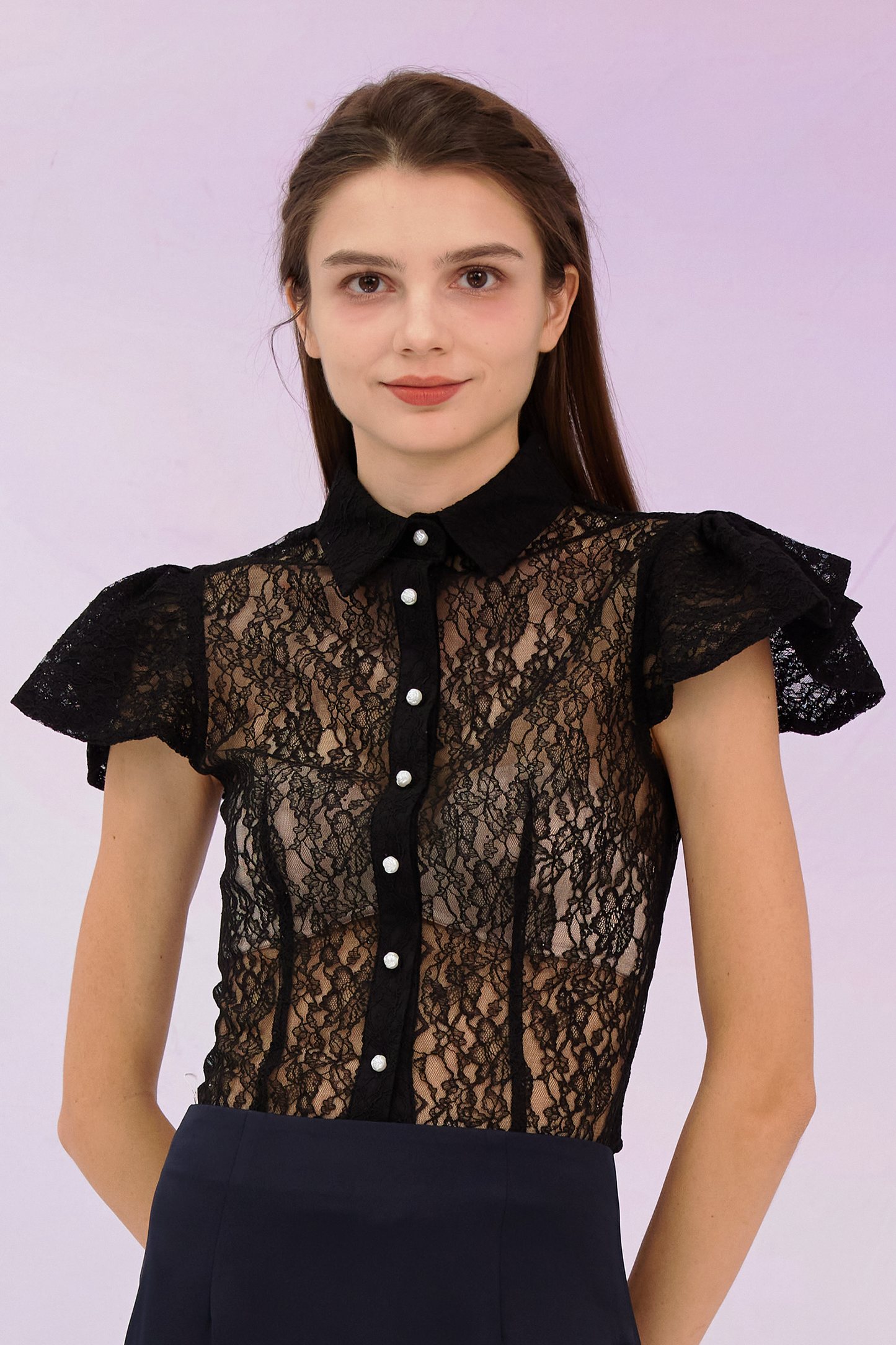 Garima Black Lace Button Top