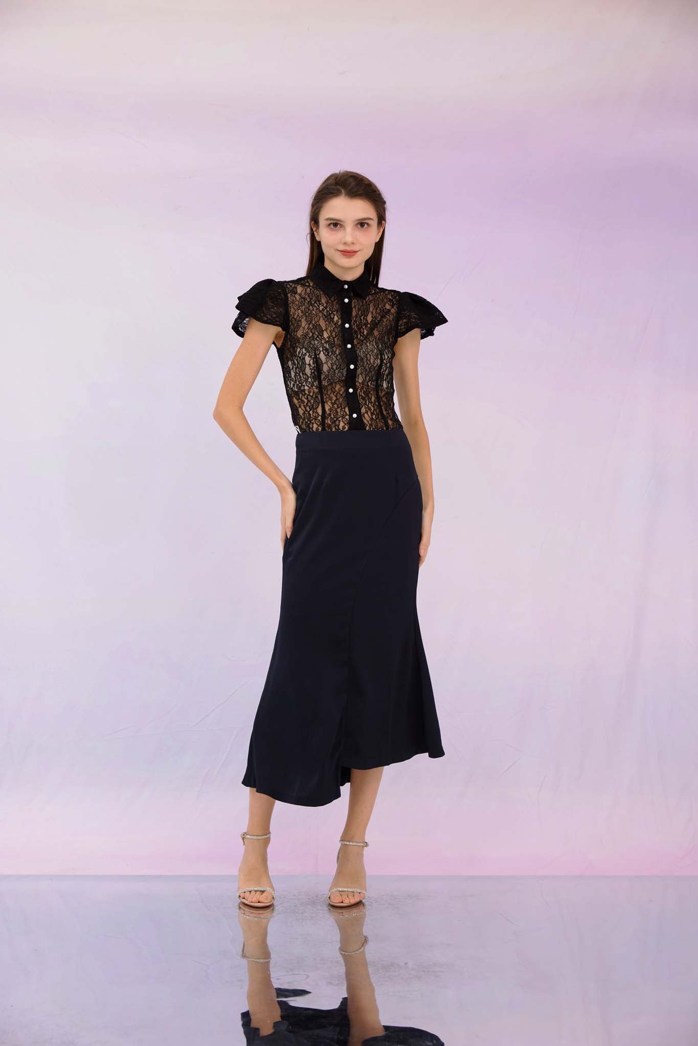 Garima Black Lace Button Top