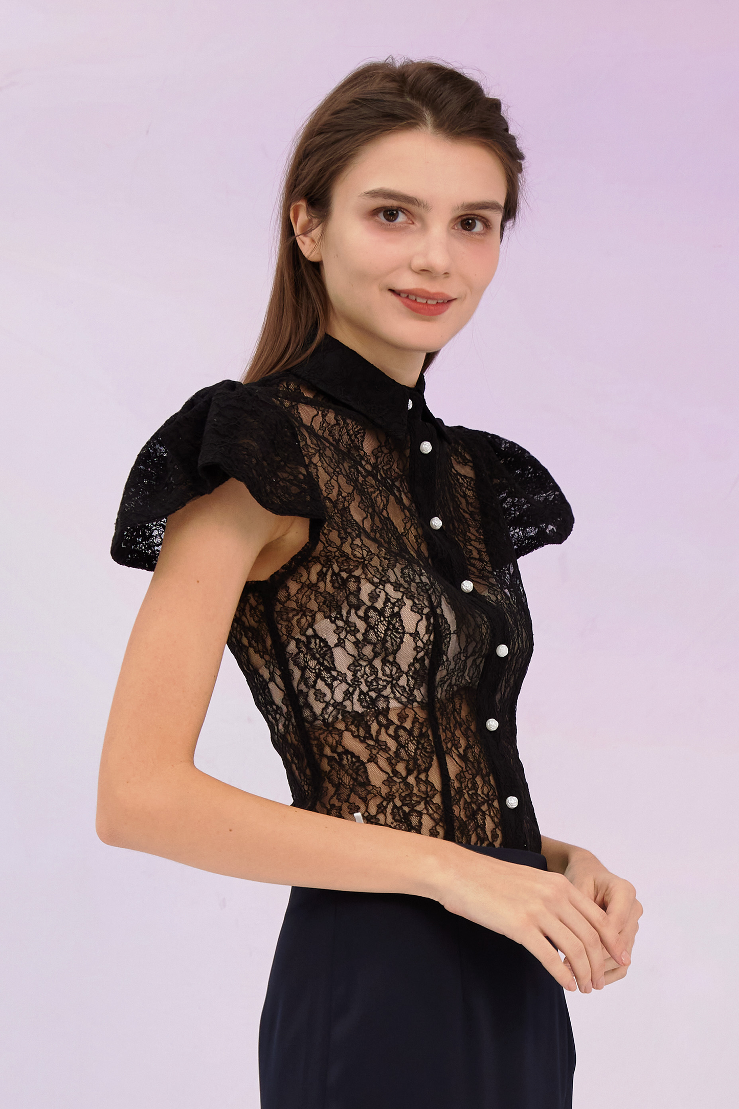 Garima Black Lace Button Top