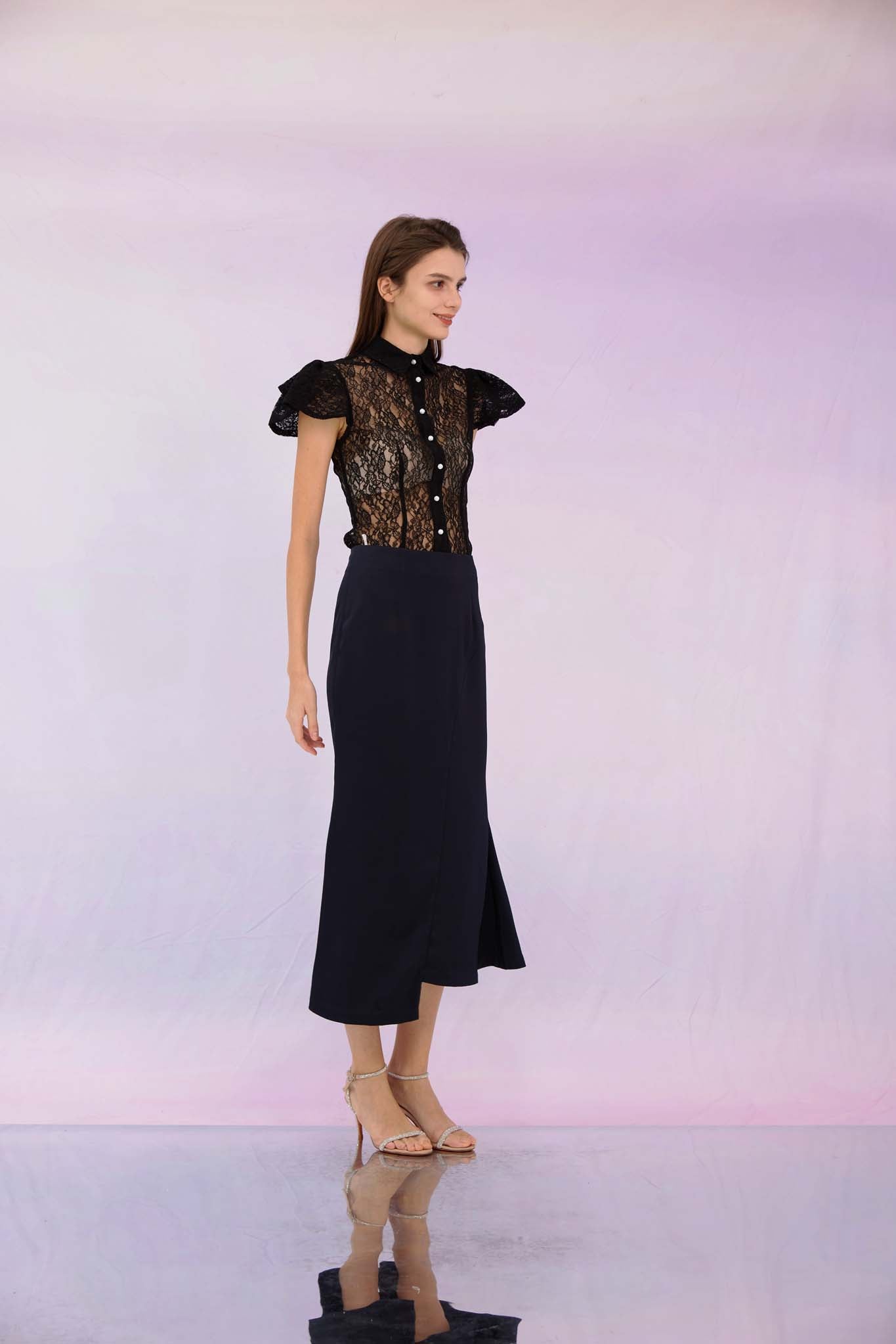 Garima Black Lace Button Top
