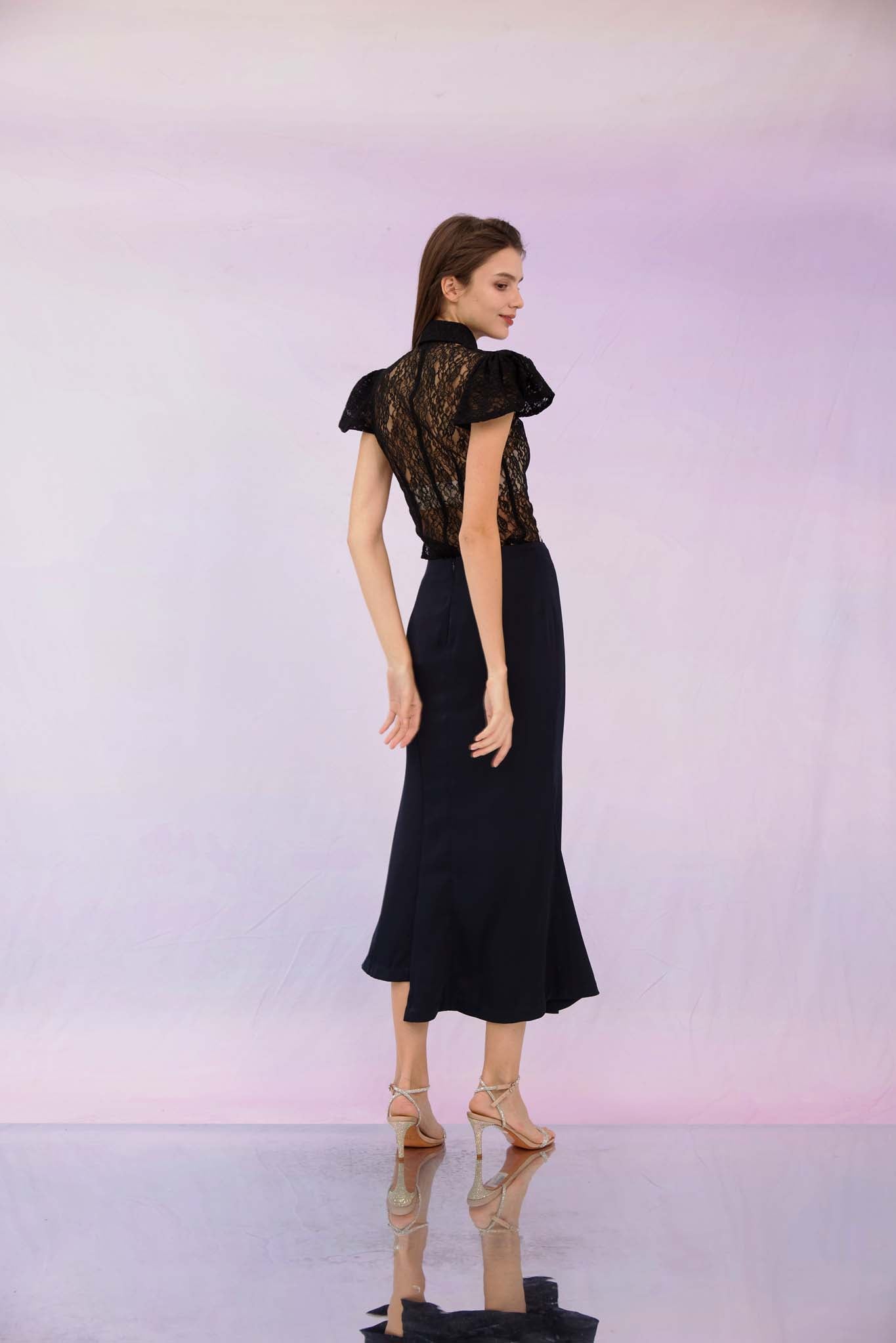 Garima Black Lace Button Top