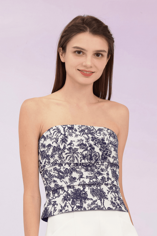 Graziella Navy Print Jacquard Tube Top - Nimisski
