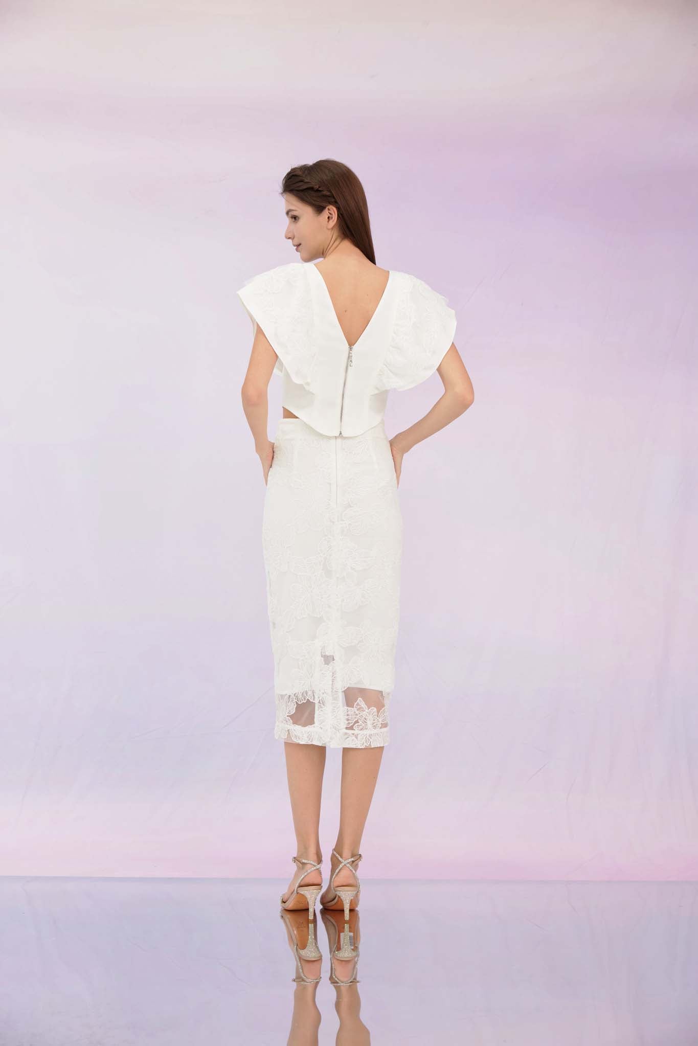 Ancelote White Lace Pencil Skirt