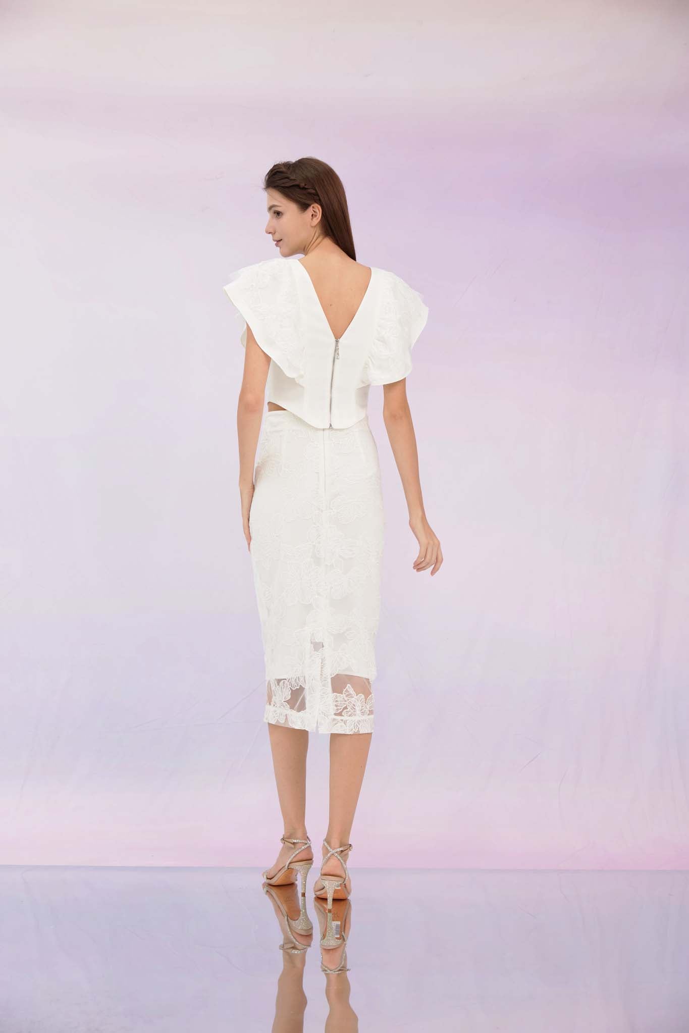 Ancelote White Lace Pencil Skirt