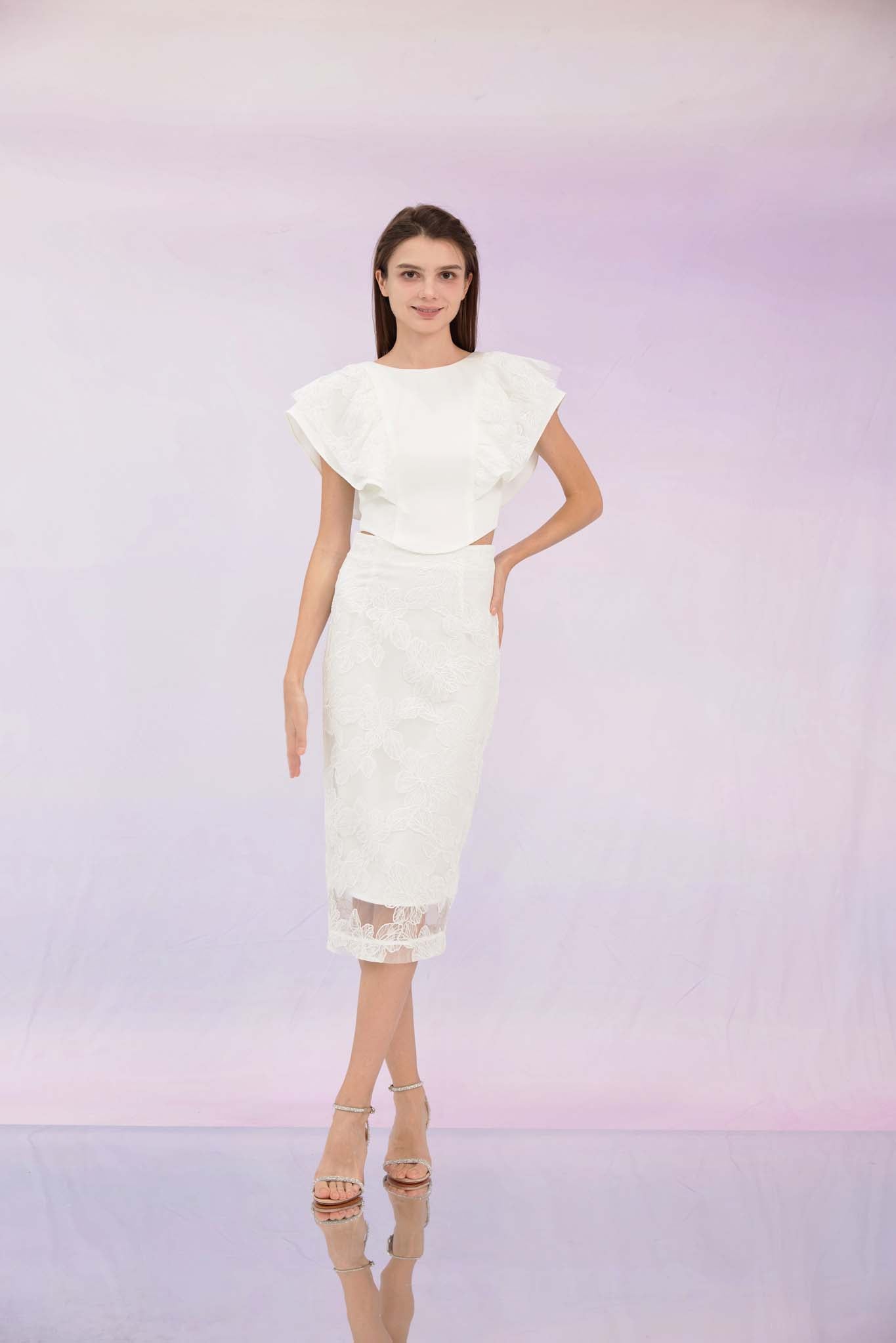 Ancelote White Lace Pencil Skirt