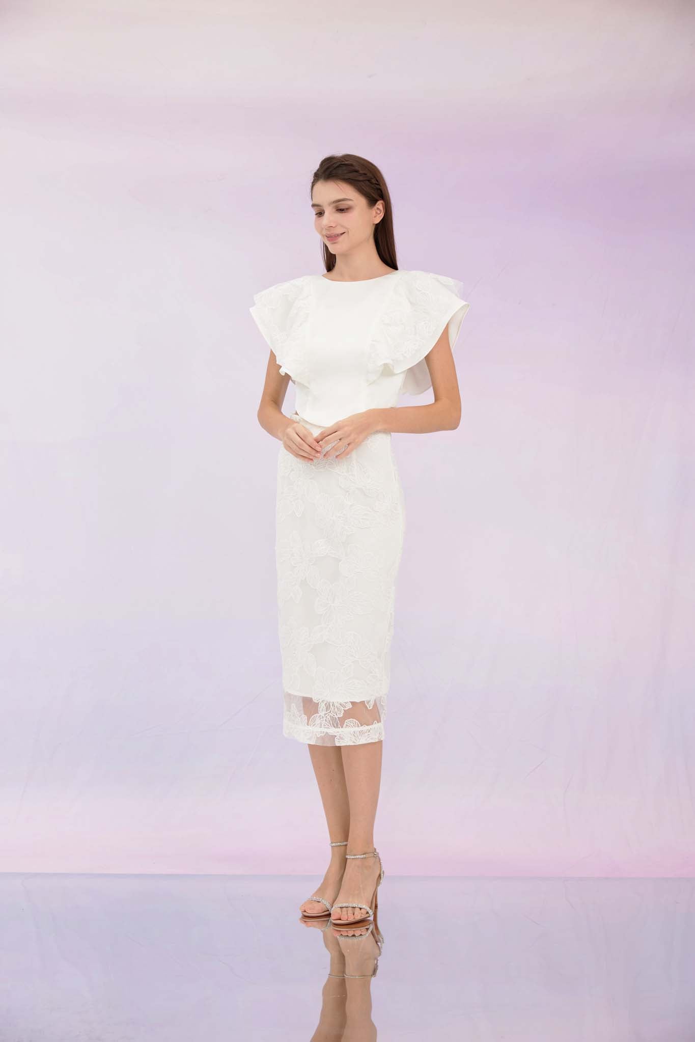 Ancelote White Lace Pencil Skirt